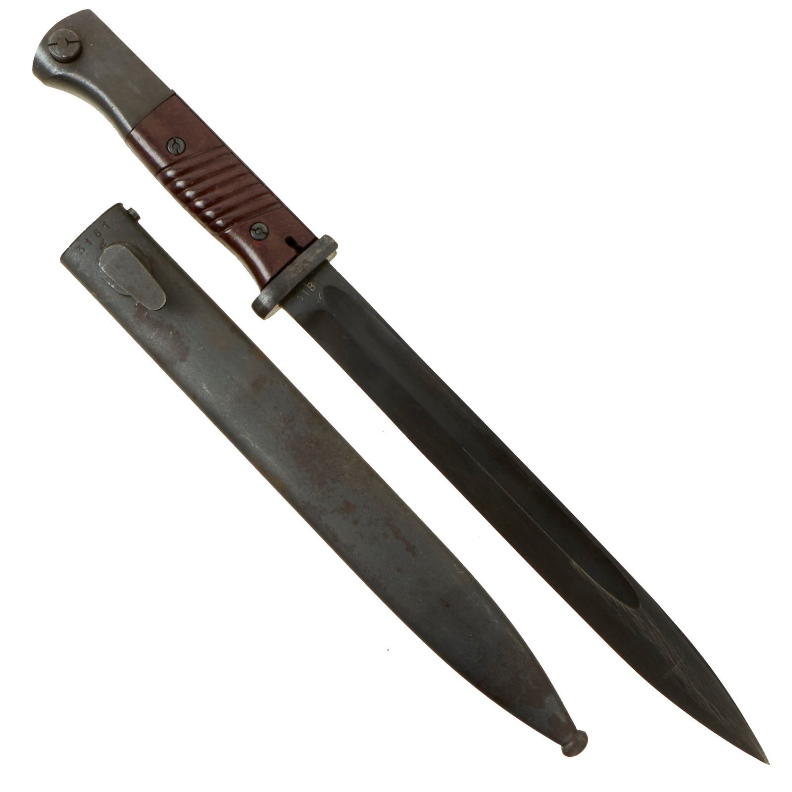 Buy Original German WWII 98k 1944 dated Bayonet by F. Herder Abr. Sohn with Phosphate Scabbard - Matching Serial 3181 d | Original Firearms Antique For Sale