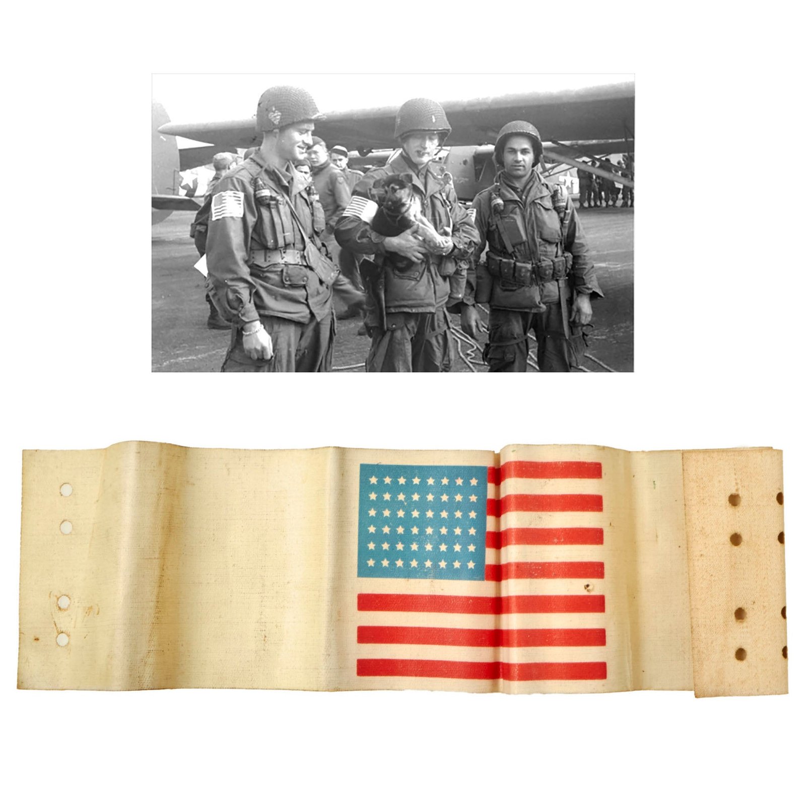 Buy Original U.S. WWII Service Worn Paratrooper D-Day Invasion American Flag Oilcloth Armband | Original Firearms Antique For Sale