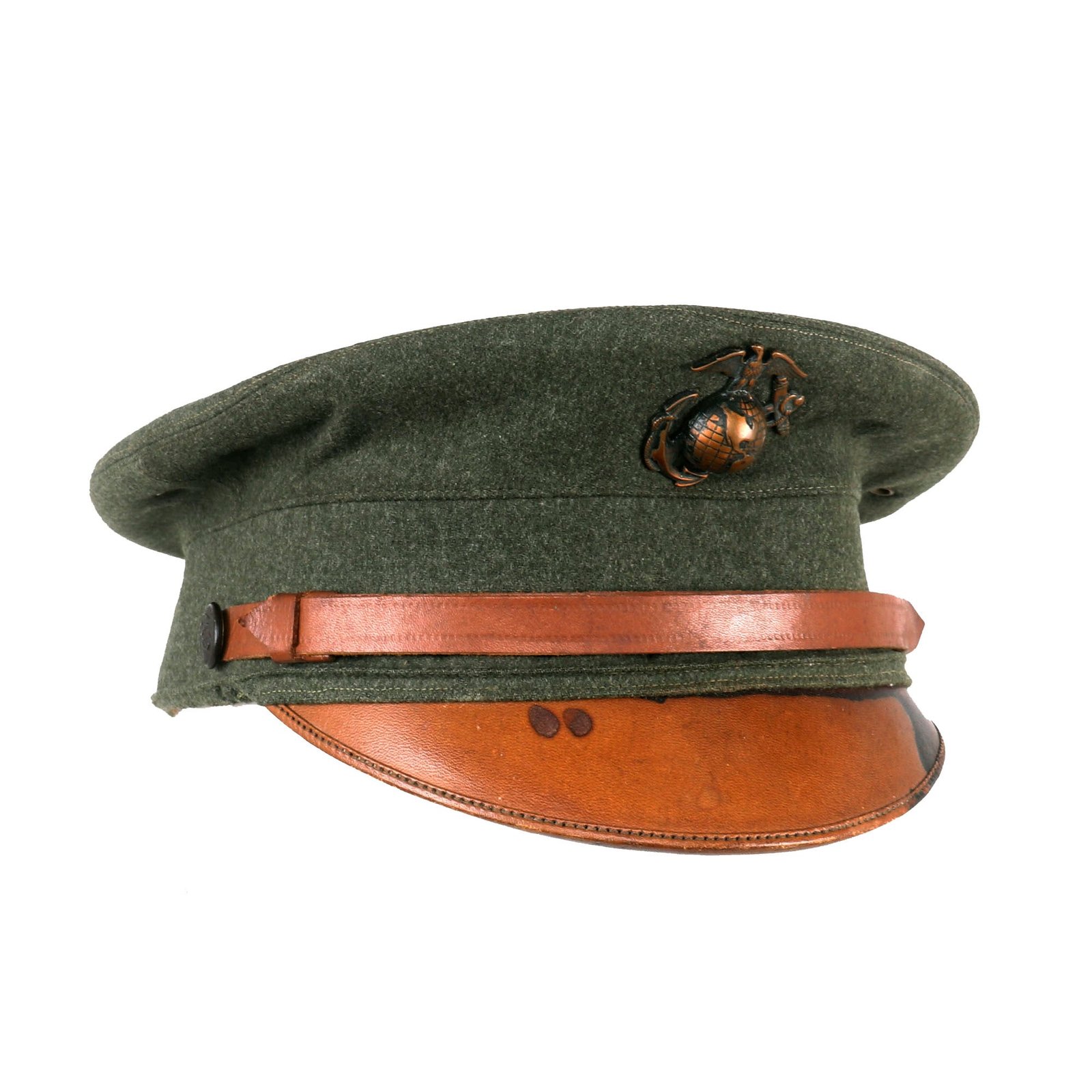 Buy Original U.S. WWI Marine Corps P1912 Forest Green Bell Crown Enlisted Man’s Visor Cap with U.S.M.C. EGA | Original Firearms Antique For Sale