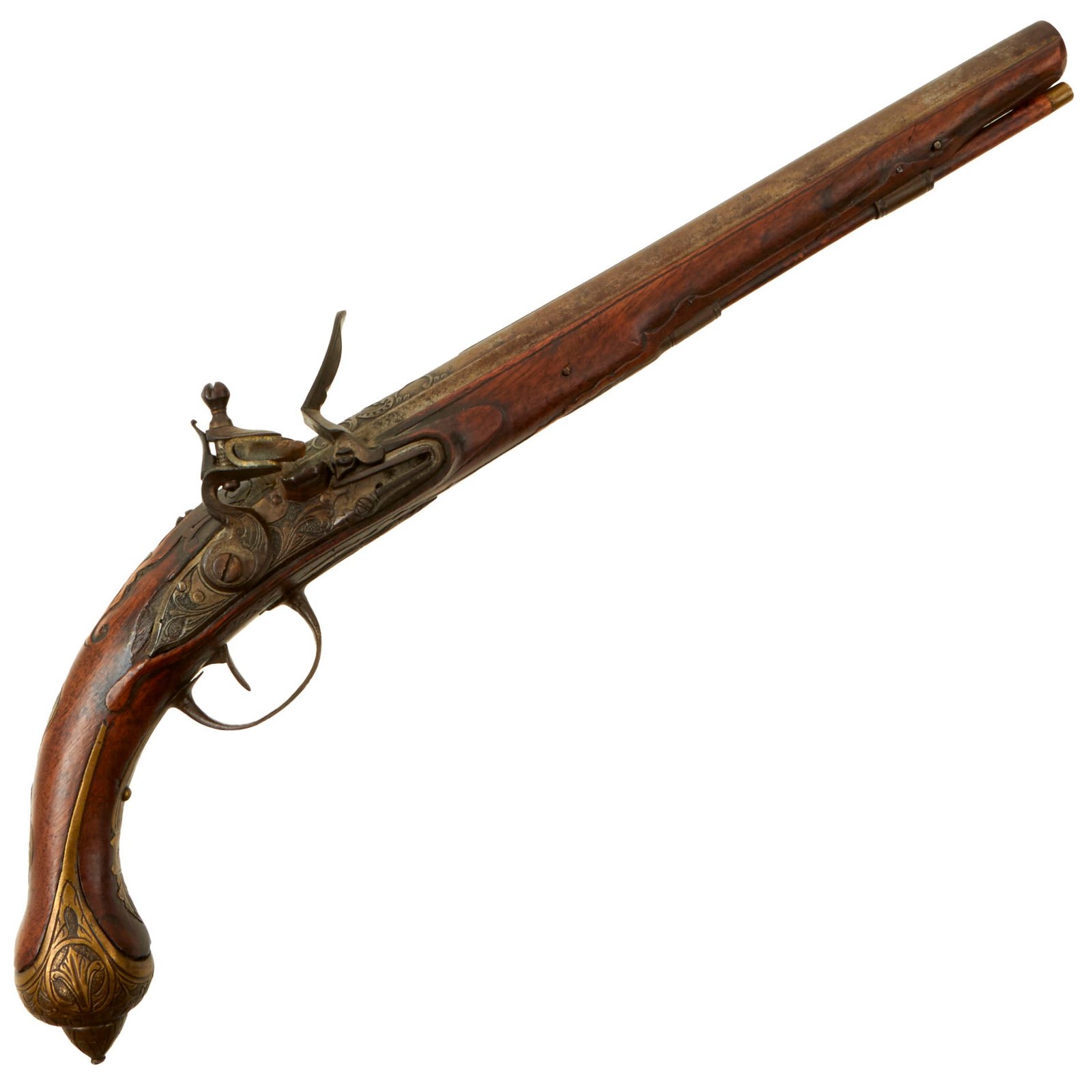 Buy Original Central European Heavily Decorated Flintlock Trade Pistol with Embossed Brass Mountings - Circa 1830 | Original Firearms Antique For Sale
