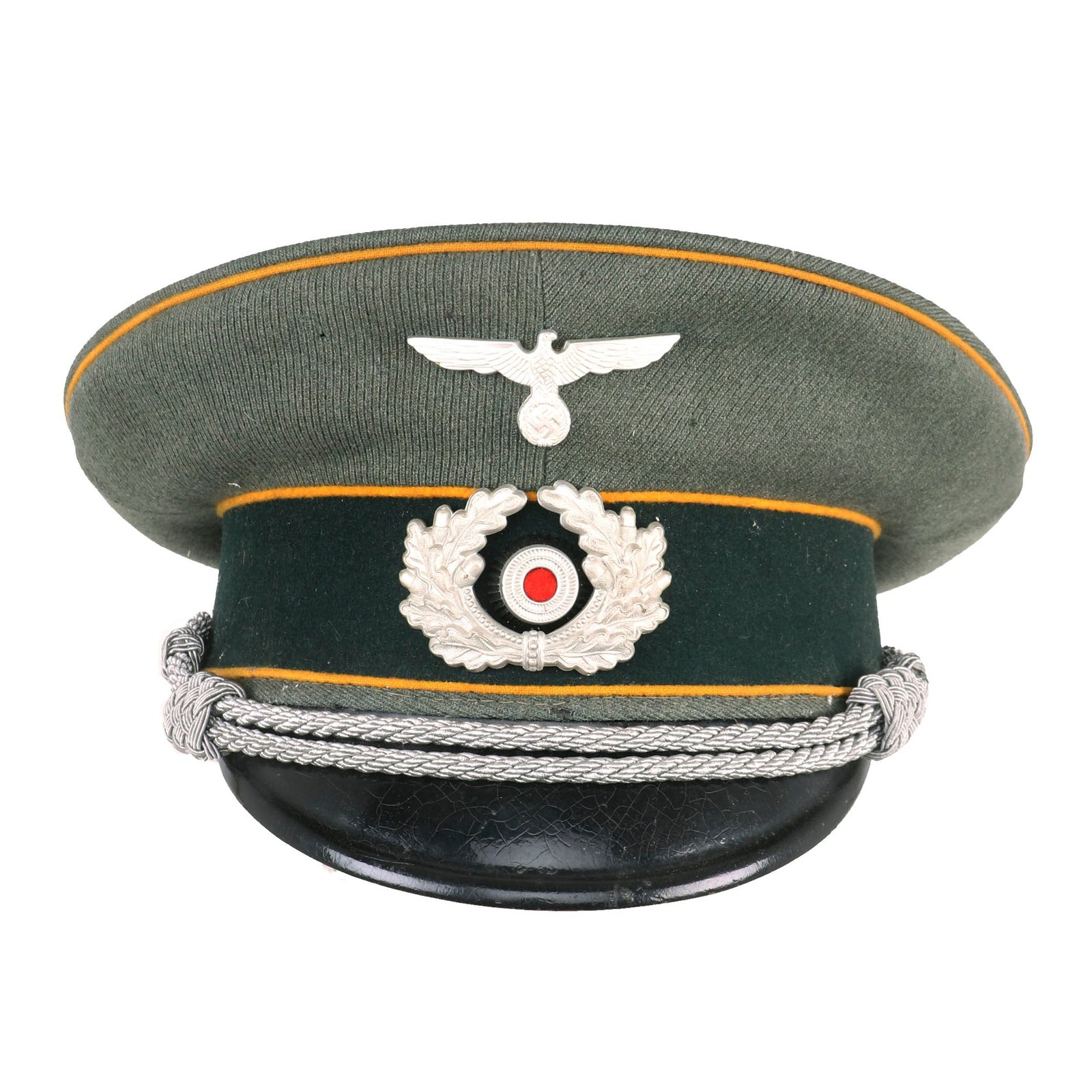 Buy Original German WWII Named Heer Cavalry Officers Schirmmütze Visor Crush Cap with Glue Repaired Visor - size 56 ½ | Original Firearms Antique For Sale