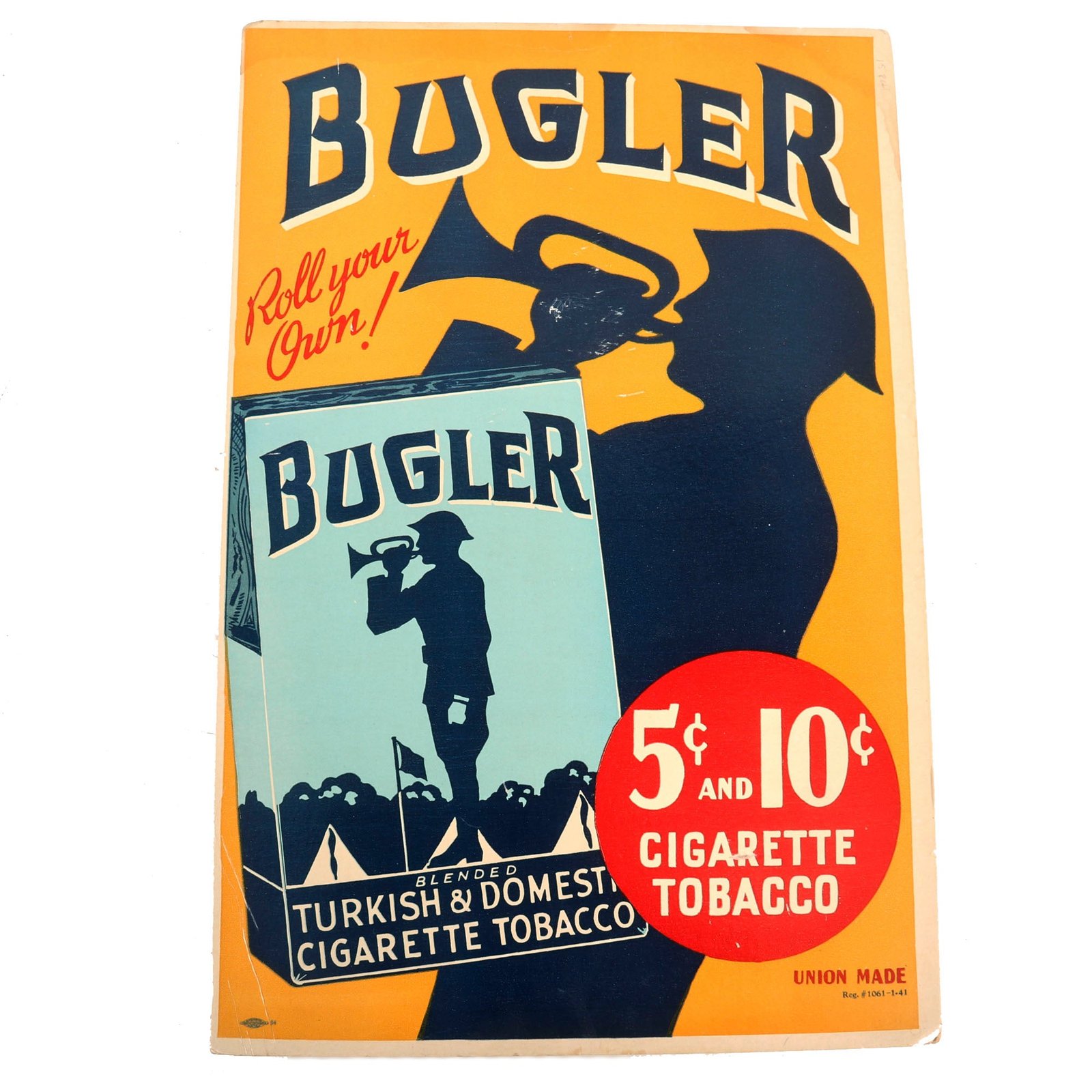 Buy Original U.S. WWII Era Bugler Cigarette Tobacco Advertisement Poster - 12 x 18” | Original Firearms Antique For Sale