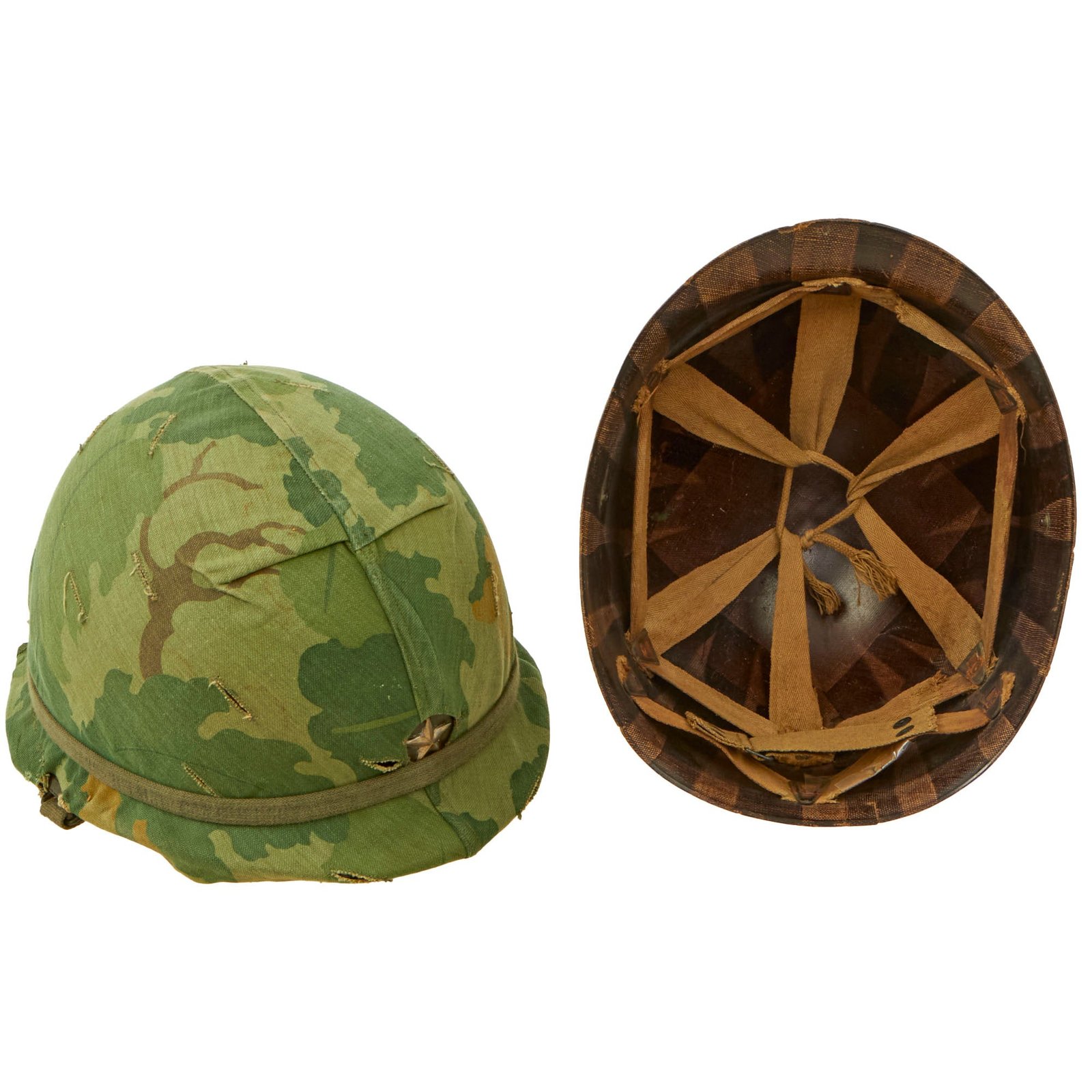 Buy Original U.S. Vietnam War WWII Front Seam Swivel Bale McCord M1 Brigadier General’s Helmet with Vietnam War Camouflage Cover and WWII Westinghouse Liner | Original Firearms Antique For Sale