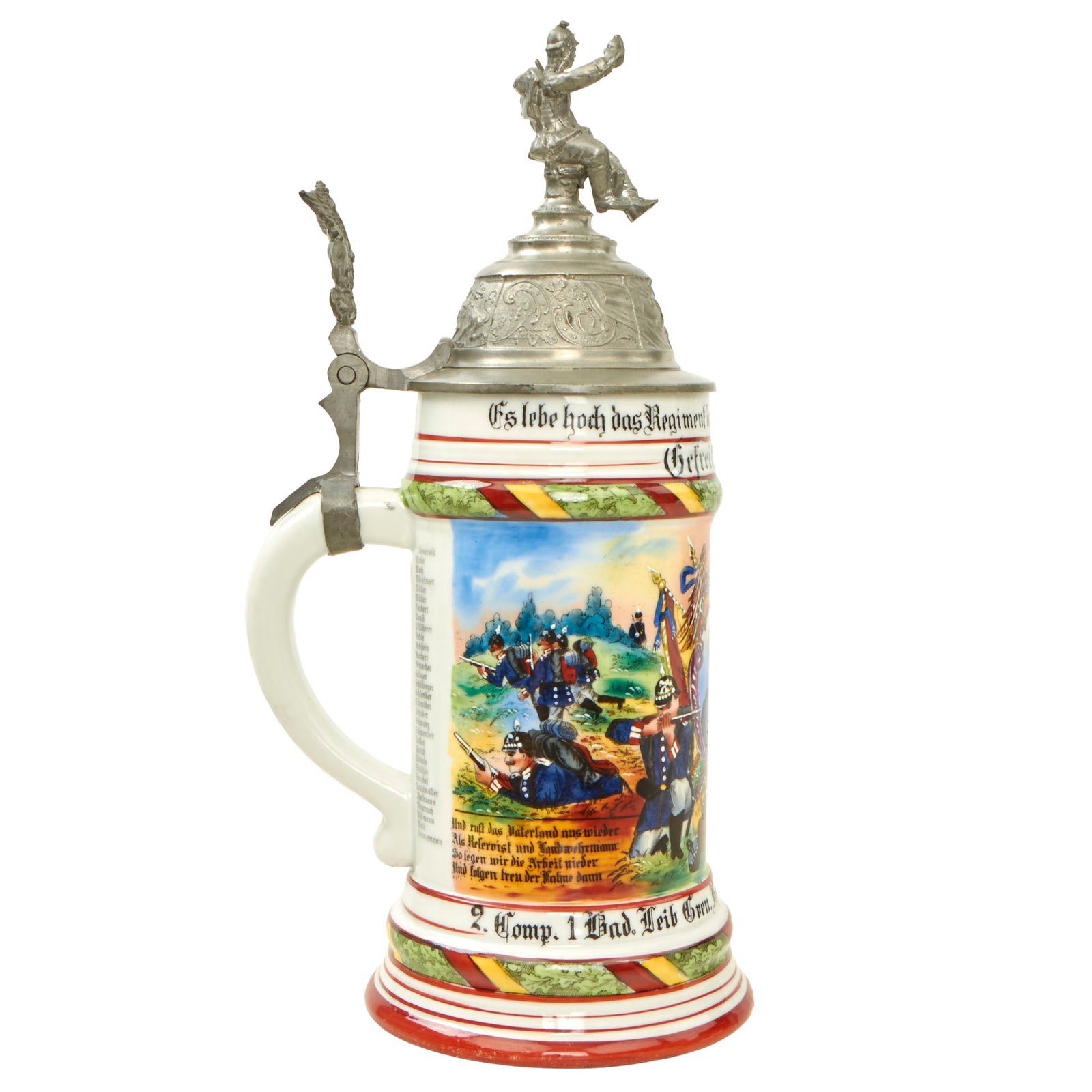 Buy Original Imperial German Pre-WWI Royal Baden 1st Life Guard Grenadier Regiment 109 Beer Stein with Hinged Lid - Dated 1904-1906 | Original Firearms Antique For Sale