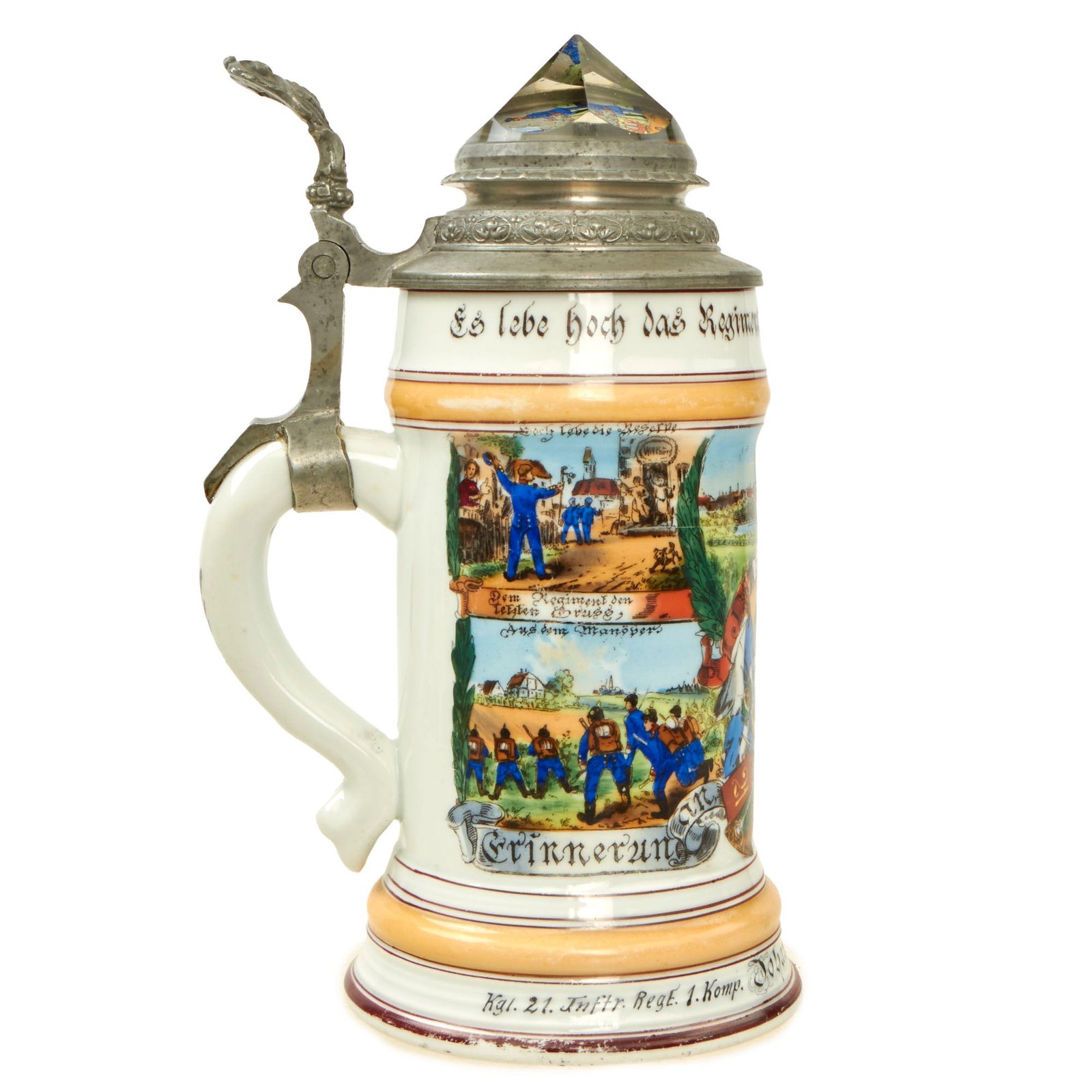 Buy Original Imperial German Pre-WWI 21st Royal Bavarian Infantry Regiment Reservist Beer Stein with Prism Lid - Dated 1901-1903 | Original Firearms Antique For Sale