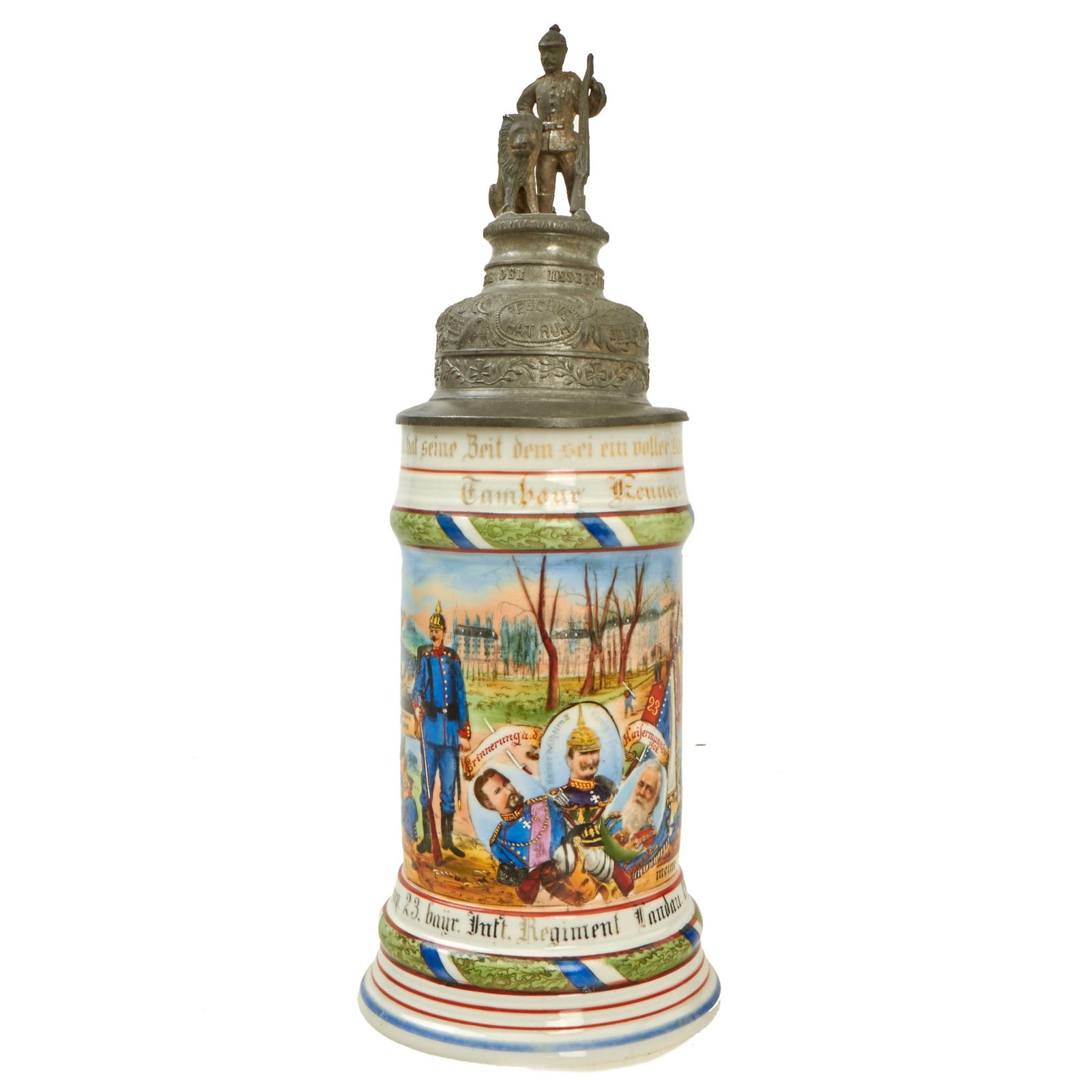 Buy Original Imperial German WWI Era 23rd Royal Bavarian Infantry Regiment Reservist Beer Stein with Hinged Lid - Dated 1907/1909 | Original Firearms Antique For Sale