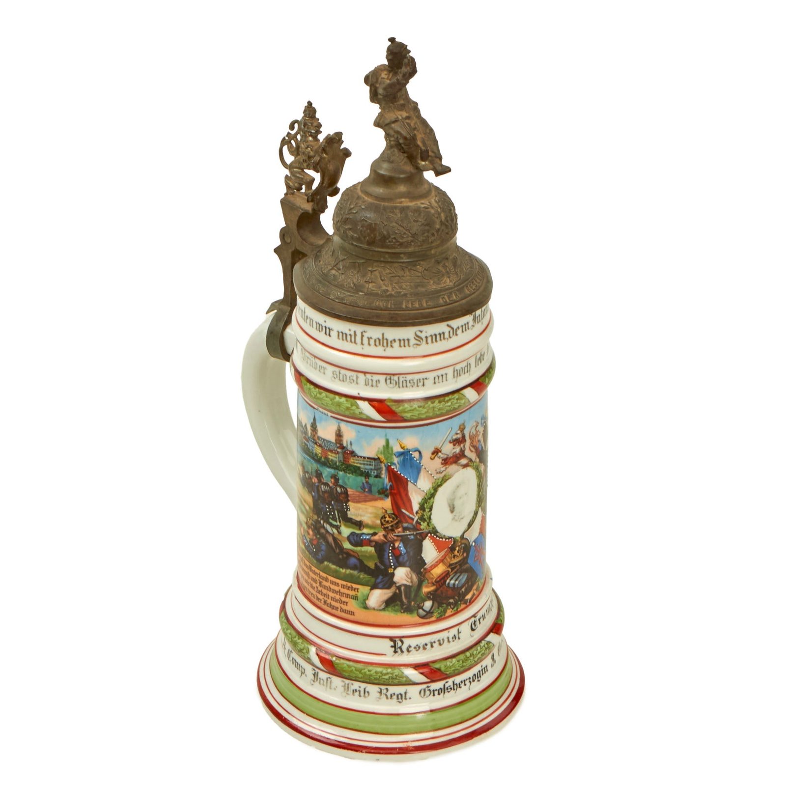 Buy Original Imperial German WWI Era Hessian 117th (3rd Grand Ducal Hessian) Life Infantry "Grand Duchess" Beer Stein with Hinged Lid - Dated 1907-1909 | Original Firearms Antique For Sale