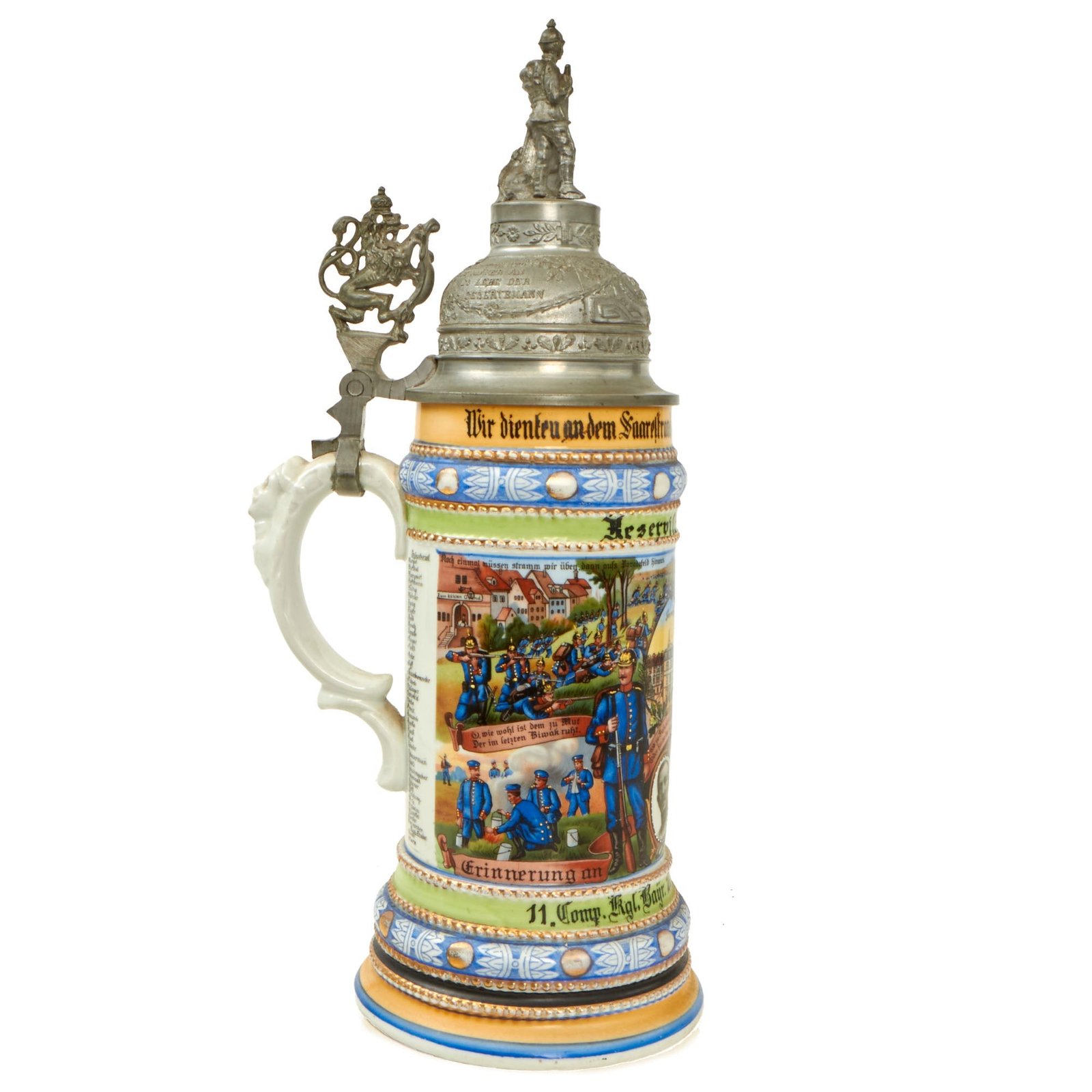 Buy Original Imperial German WWI Era 22nd Royal Bavarian Infantry Regiment Reservist Beer Stein with Hinged Lid - dated 1912-1914 | Original Firearms Antique For Sale