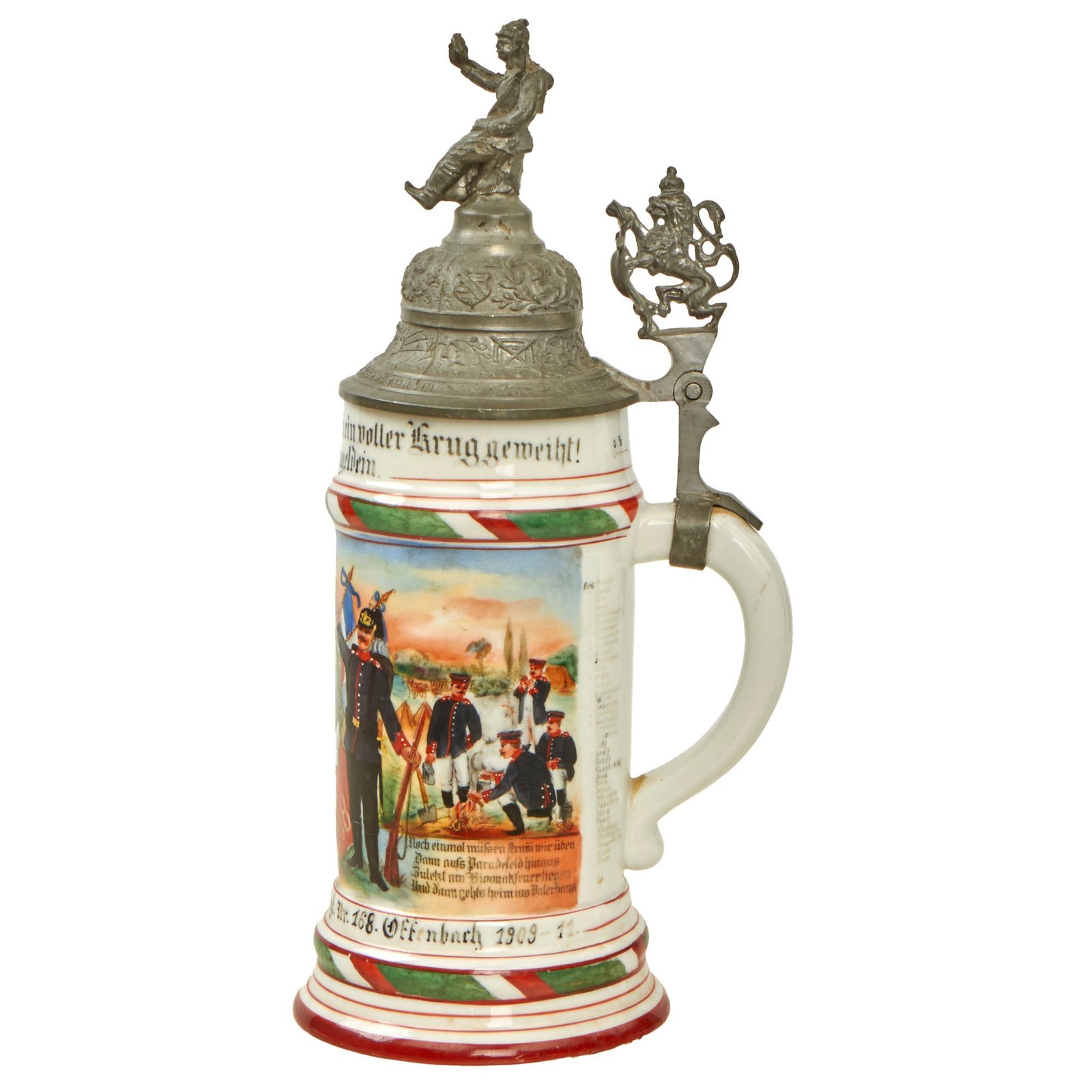 Buy Original Imperial German WWI Era Hessian 168th (5th Grand Ducal Hessian) Infantry Regiment Beer Stein with Hinged Lid - Dated 1909-1911 | Original Firearms Antique For Sale