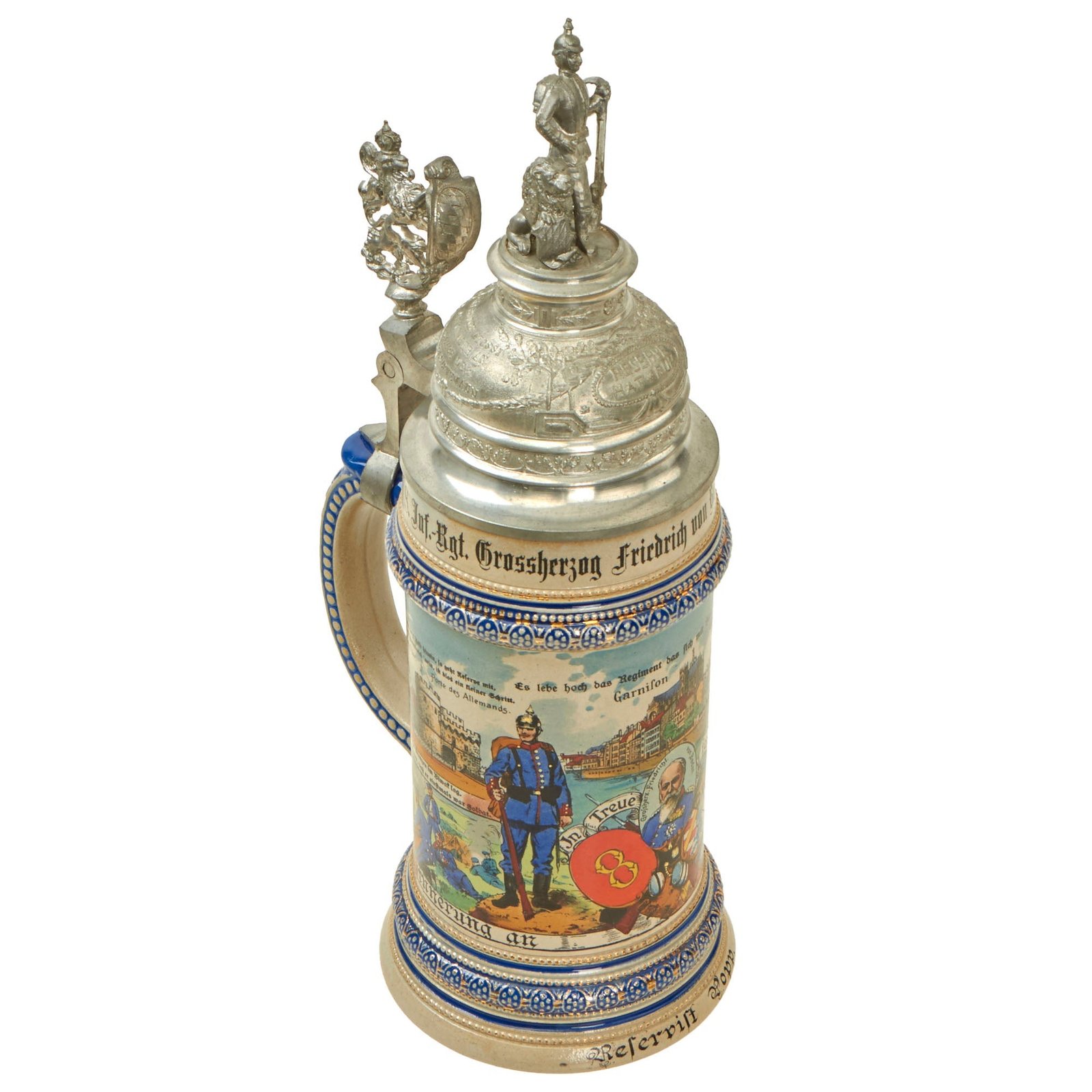 Buy Original Imperial German WWI Era 8th Royal Bavarian Infantry Regiment Reservist Beer Stein with Hinged Lid - Dated 1906-1908 | Original Firearms Antique For Sale