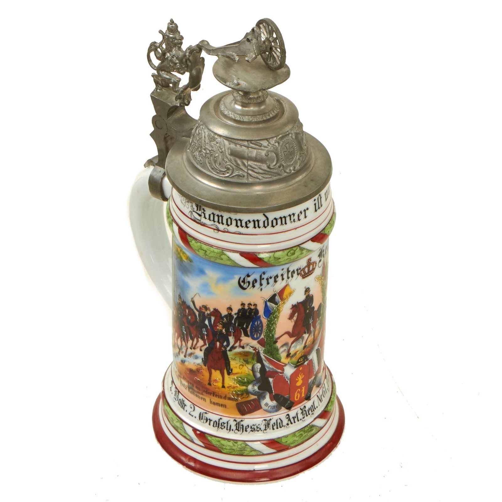 Buy Original Imperial German WWI Era Hessian 61st (2nd Grand Ducal Hessian) Field Artillery Reservist Beer Stein with Hinged Lid - Dated 1903-1905 | Original Firearms Antique For Sale