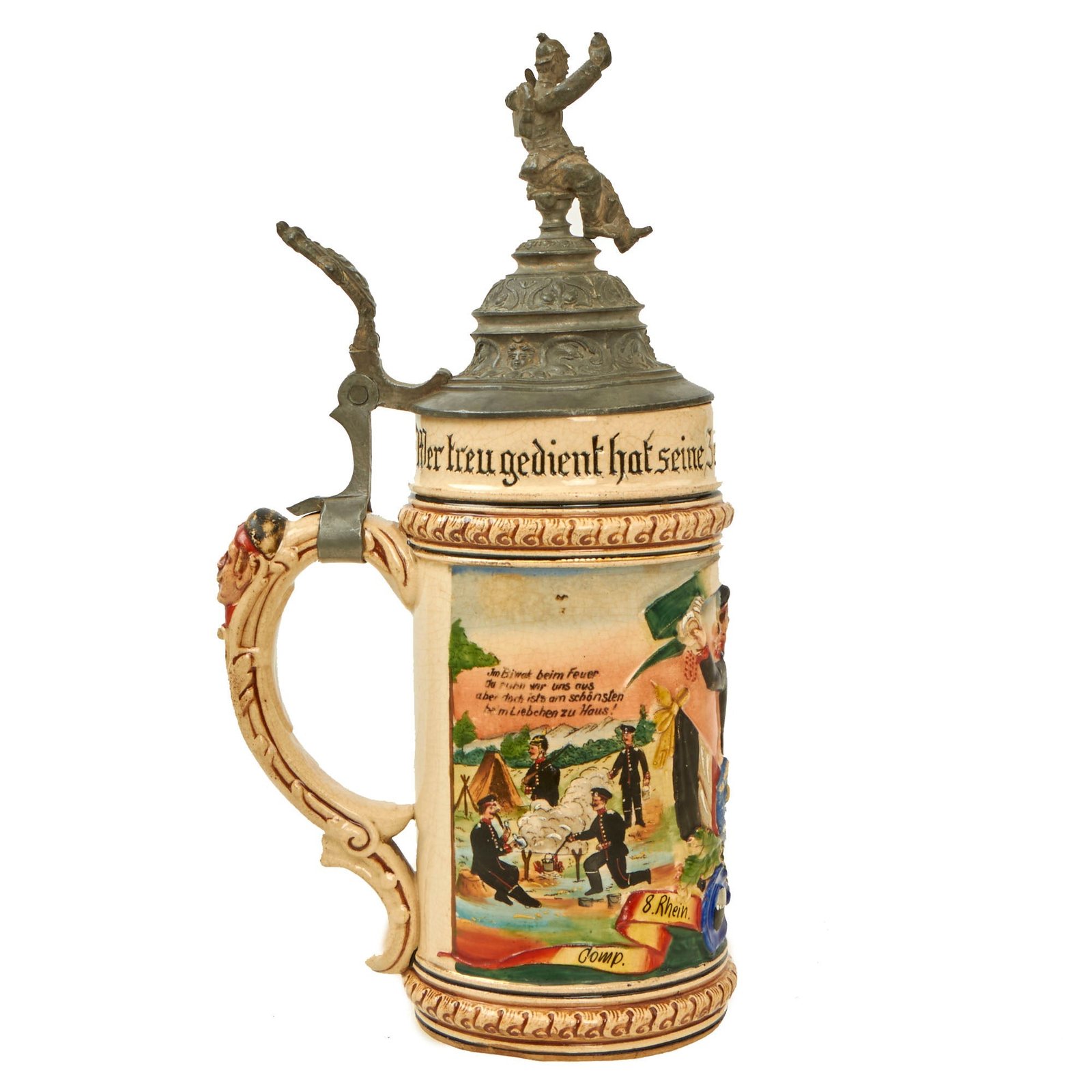 Buy Original Imperial German WWI Era 70th (8th Rhenish) Infantry Regiment Reservist Beer Stein - dated 1907 - 1909 | Original Firearms Antique For Sale