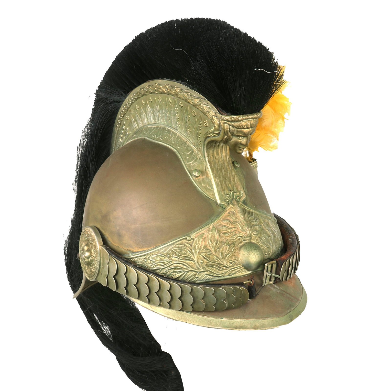 Buy Original French WWI Model 1870 Enlisted Trooper’s Cuirassier Helmet with Horsehair Tail & Feather Plume - 1914 Dated | Original Firearms Antique For Sale