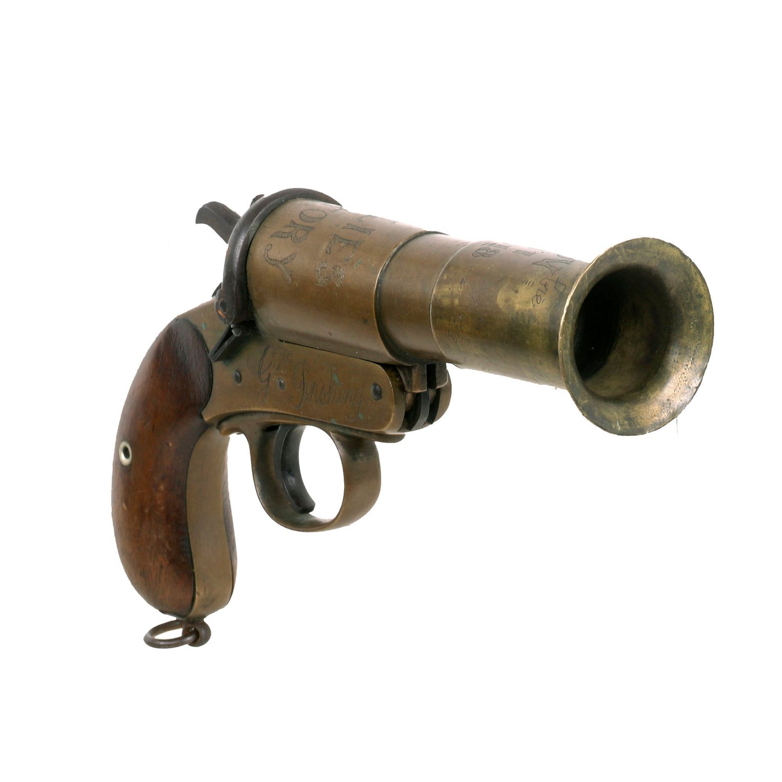 Buy Original British WWI - WWII 1918 Dated MkIII* Webley & Scott Brass Flare Signal Pistol - Allied Commanders Victory Souvenir Engraved | Original Firearms Antique For Sale