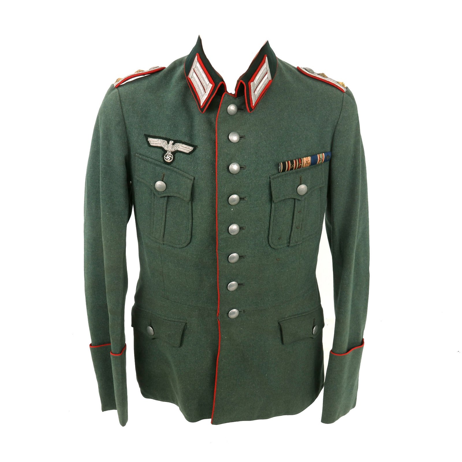 Buy Original German WWII 1939 Dated Heer Artillery Hauptmann Officer's M36 Uniform Tunic by Otto Meis with WWI - WWII Era Medal Bar | Original Firearms Antique For Sale