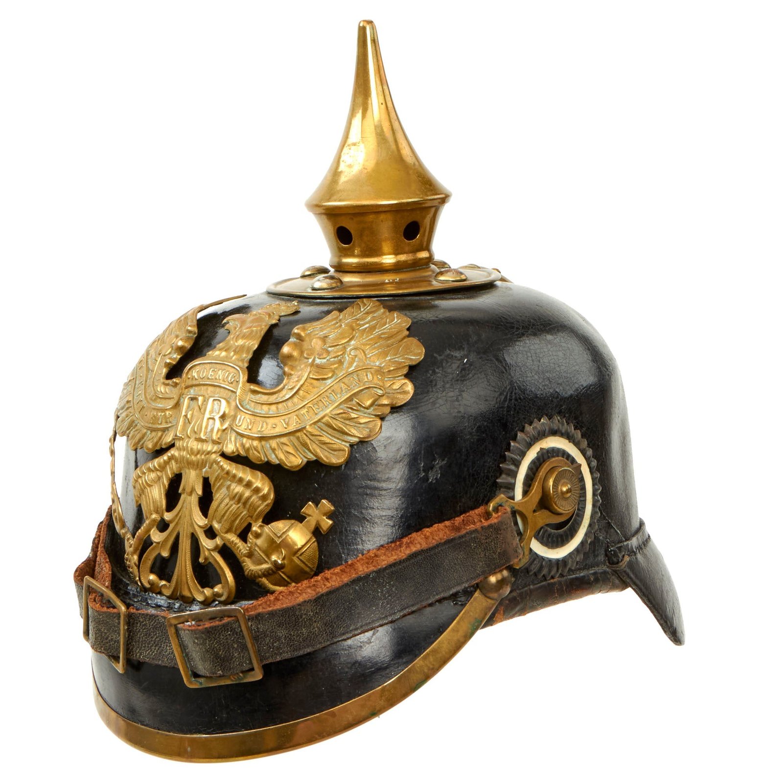 Buy Original German WWI Prussian M1895 Pickelhaube Spiked Helmet with Original Cockades and Chinstrap - 1916 Dated | Original Firearms Antique For Sale