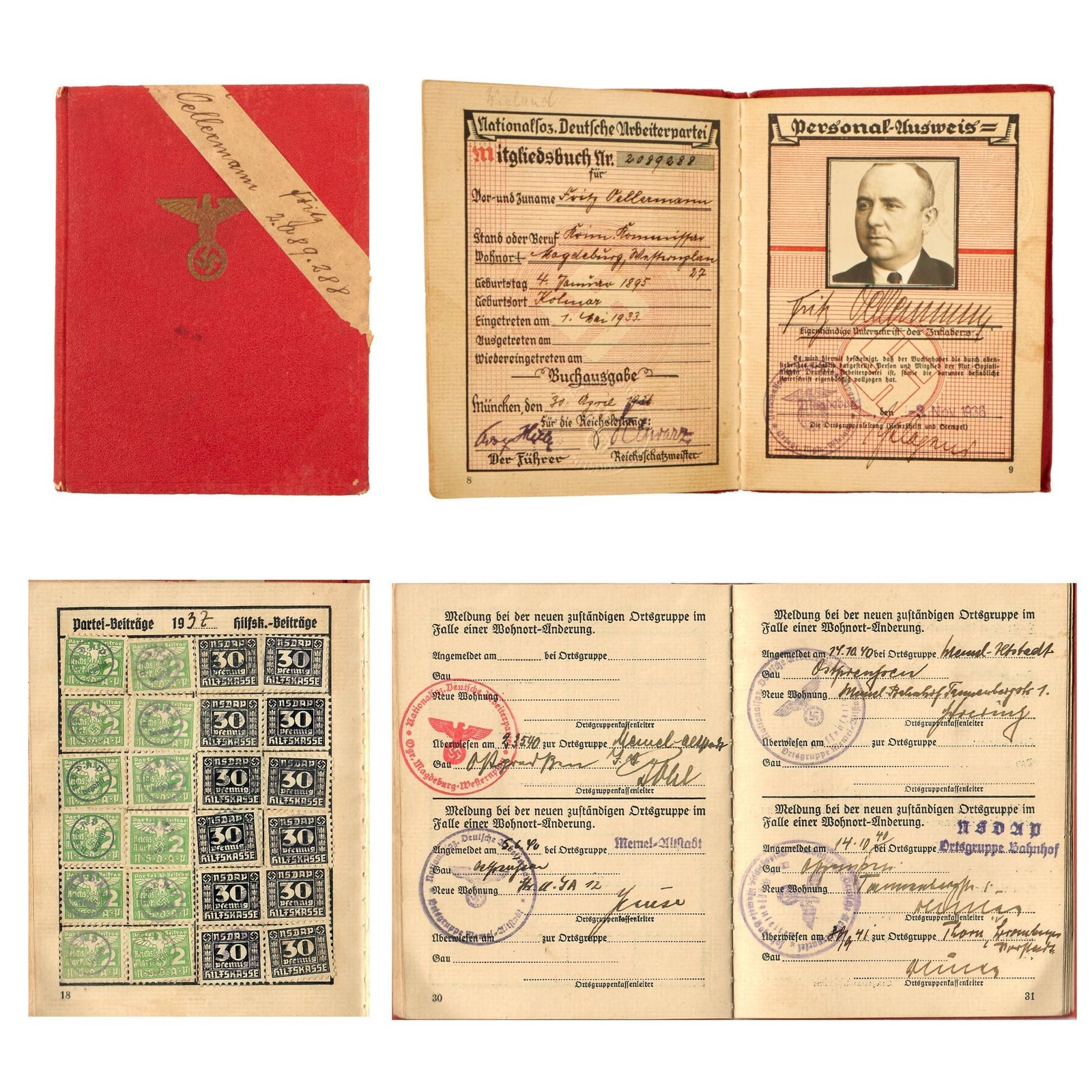 Buy Original German Pre-WWII NSDAP Membership Book of Kriminal Kommissar Fritz Oellermann | Original Firearms Antique For Sale