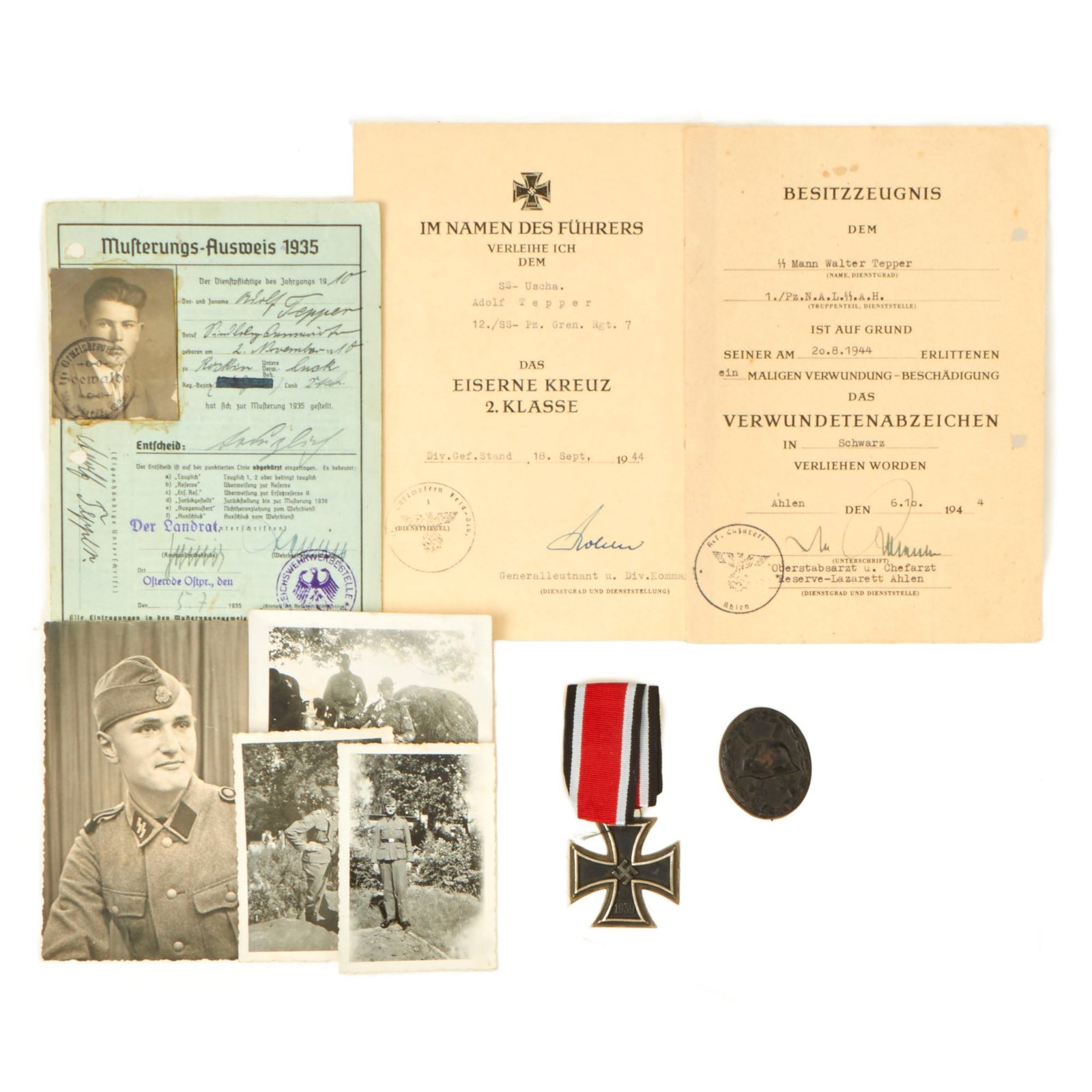 Buy Original German WWII Award, Document & Photo Set of Brothers Adolf & Walter Tepper - Both in Waffen SS Panzer Divisions | Original Firearms Antique For Sale