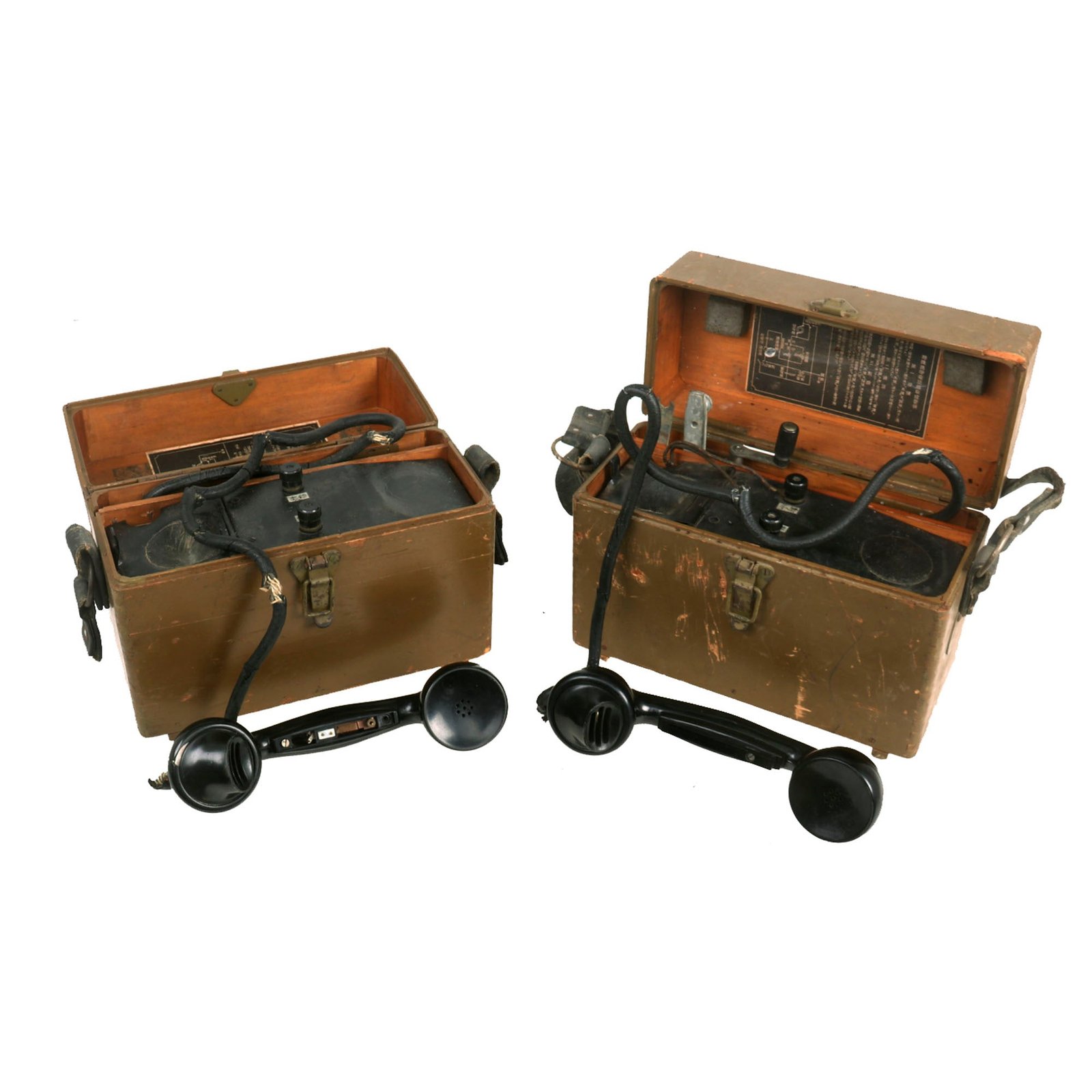 Buy Original WWII Lot of 2 Japanese Late War Field Phones in Wooden Cases | Original Firearms Antique For Sale