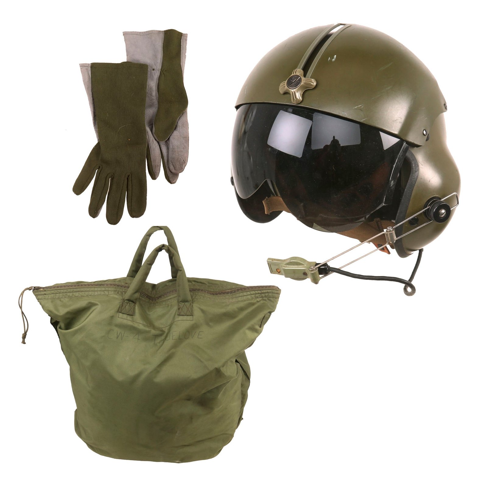 Buy Original U.S. Vietnam War Gentex SPH-4 Helicopter Pilot Helmet with Gloves in Carrying Bag - Dated 1969 | Original Firearms Antique For Sale