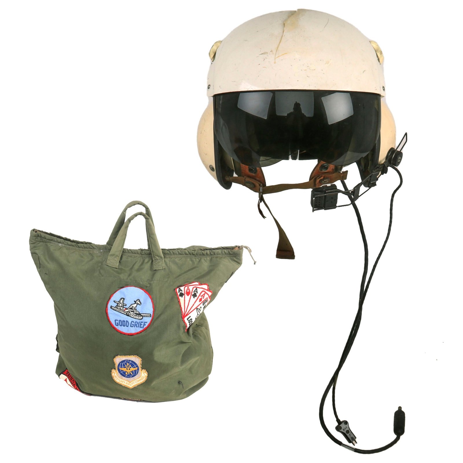 Buy Original U.S. Vietnam War Era SPH-3B Flying Helmet Dated 1968 With Patched Carry Bag - Extra Large | Original Firearms Antique For Sale