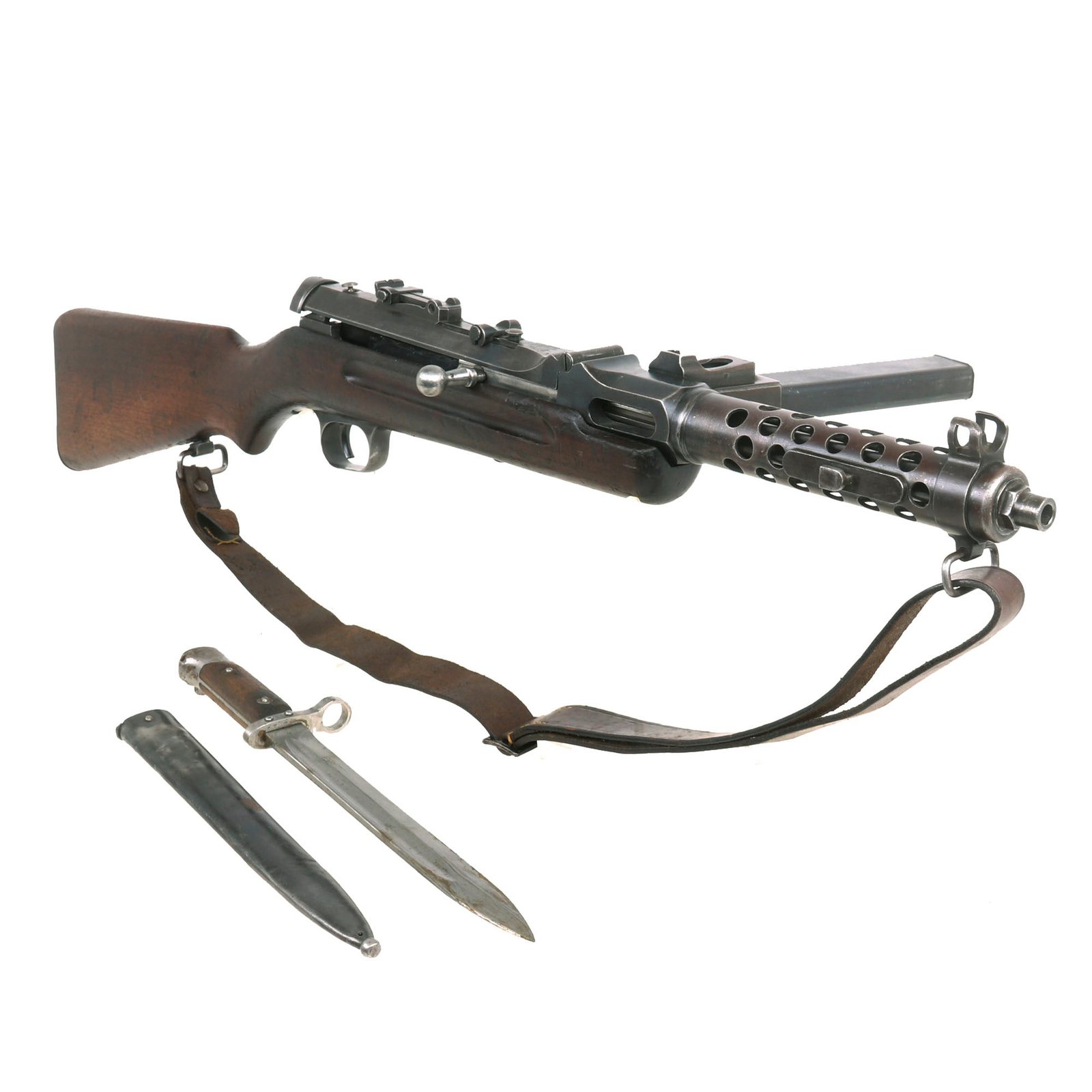 Buy Original German WWII 1942 Dated Waffenamt Marked Portuguese Contract MP34(ö) Steyr Solothurn Display Gun with Magazine, Sling, & Bayonet | Original Firearms Antique For Sale