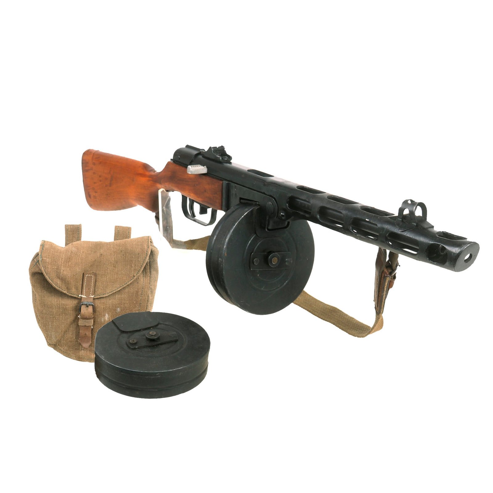 Buy Original Soviet PPSh-41 Display Machine Pistol Serial EA 6441 with (2) Drum Magazines, Magazine Pouch, & Sling | Original Firearms Antique For Sale