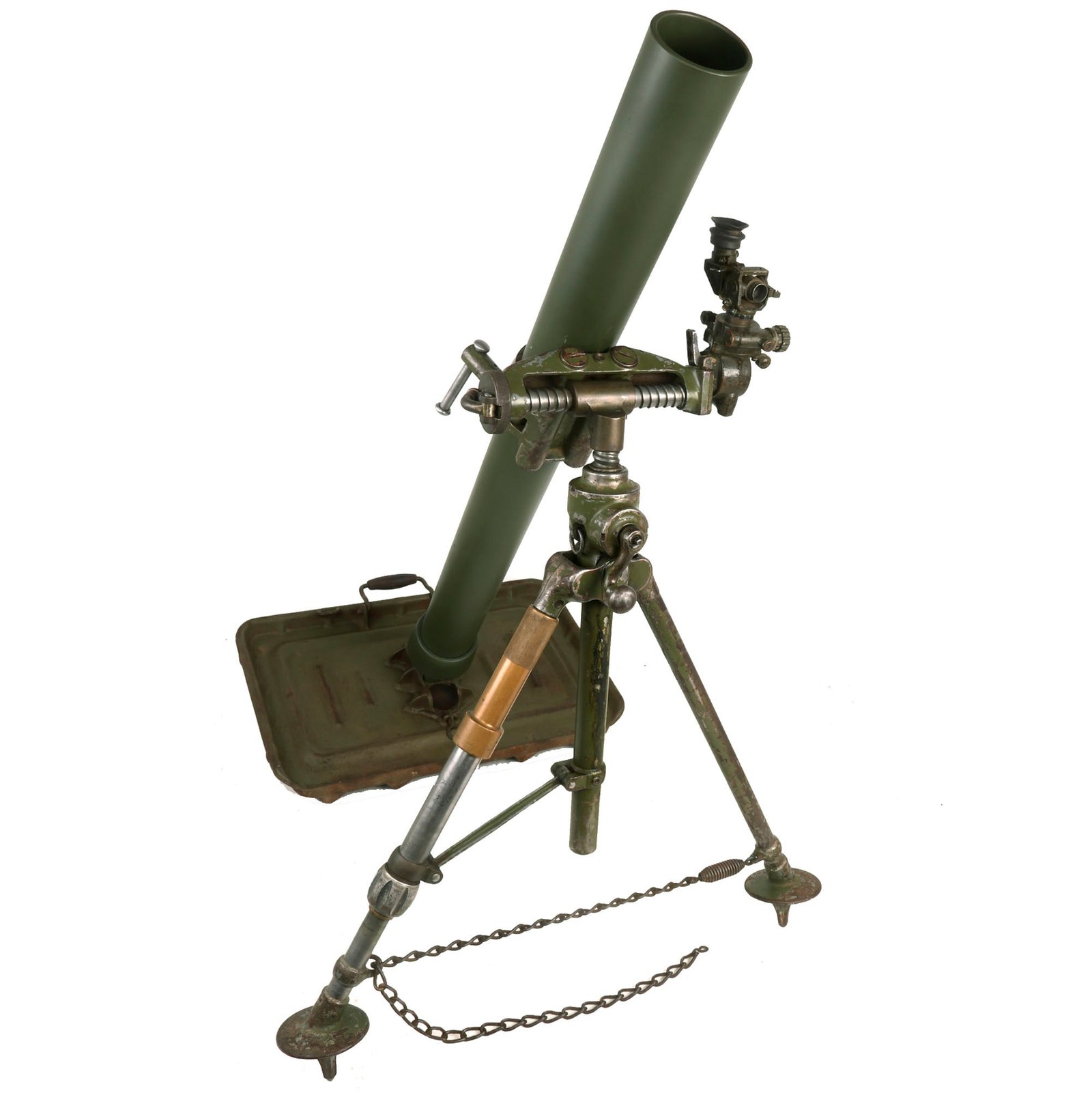 Buy Original U.S. WWII Type 81mm Display M1 Mortar System with Baseplate, Bipod, Cleaning Rod, and M34A1 Sight - Replica Barrel Tube | Original Firearms Antique For Sale