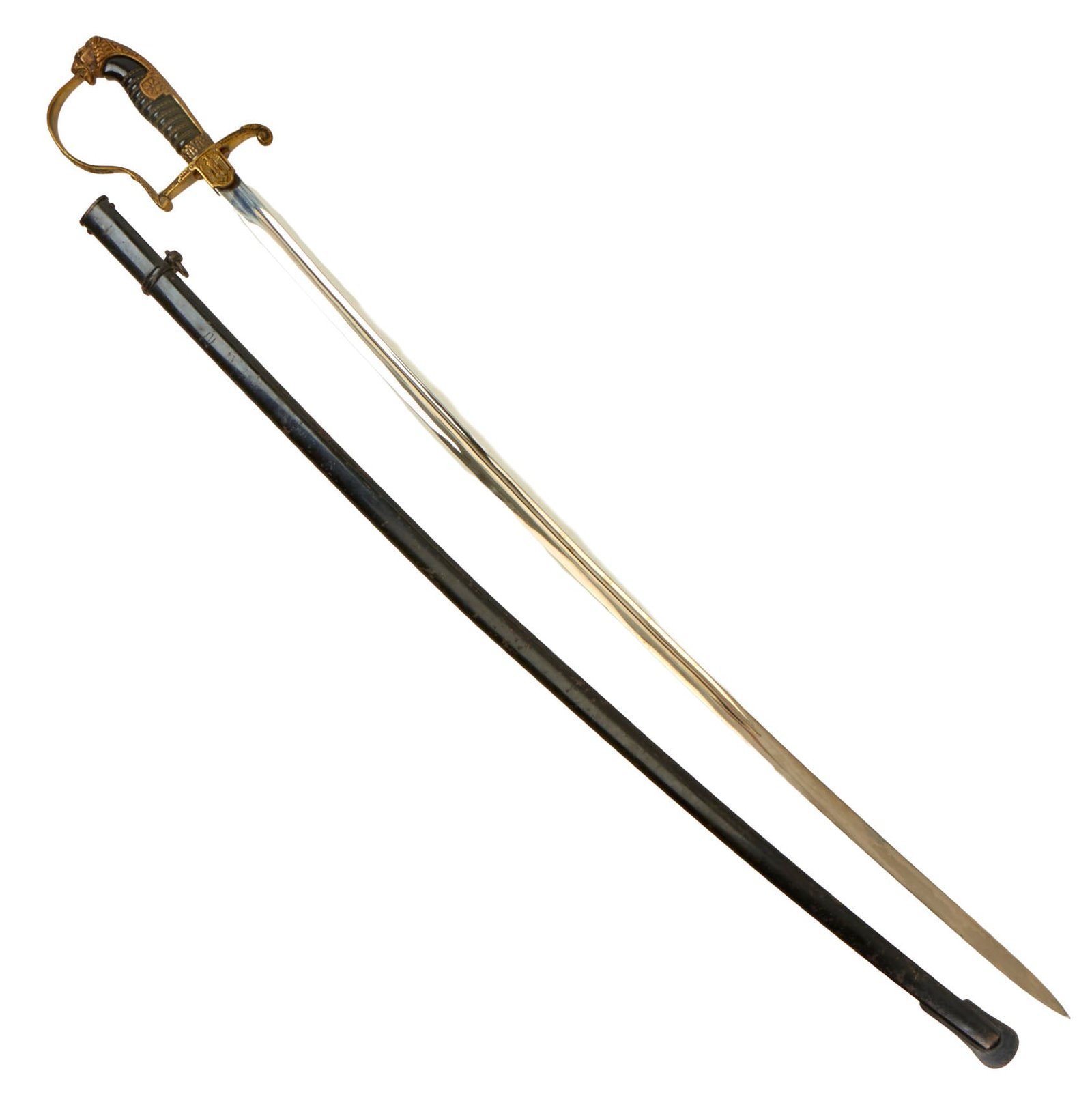 Buy Original German WWII Army Officers Lion Head Sword by "Siegfried" E. Pack & Söhne of Solingen with Monogram & Scabbard | Original Firearms Antique For Sale