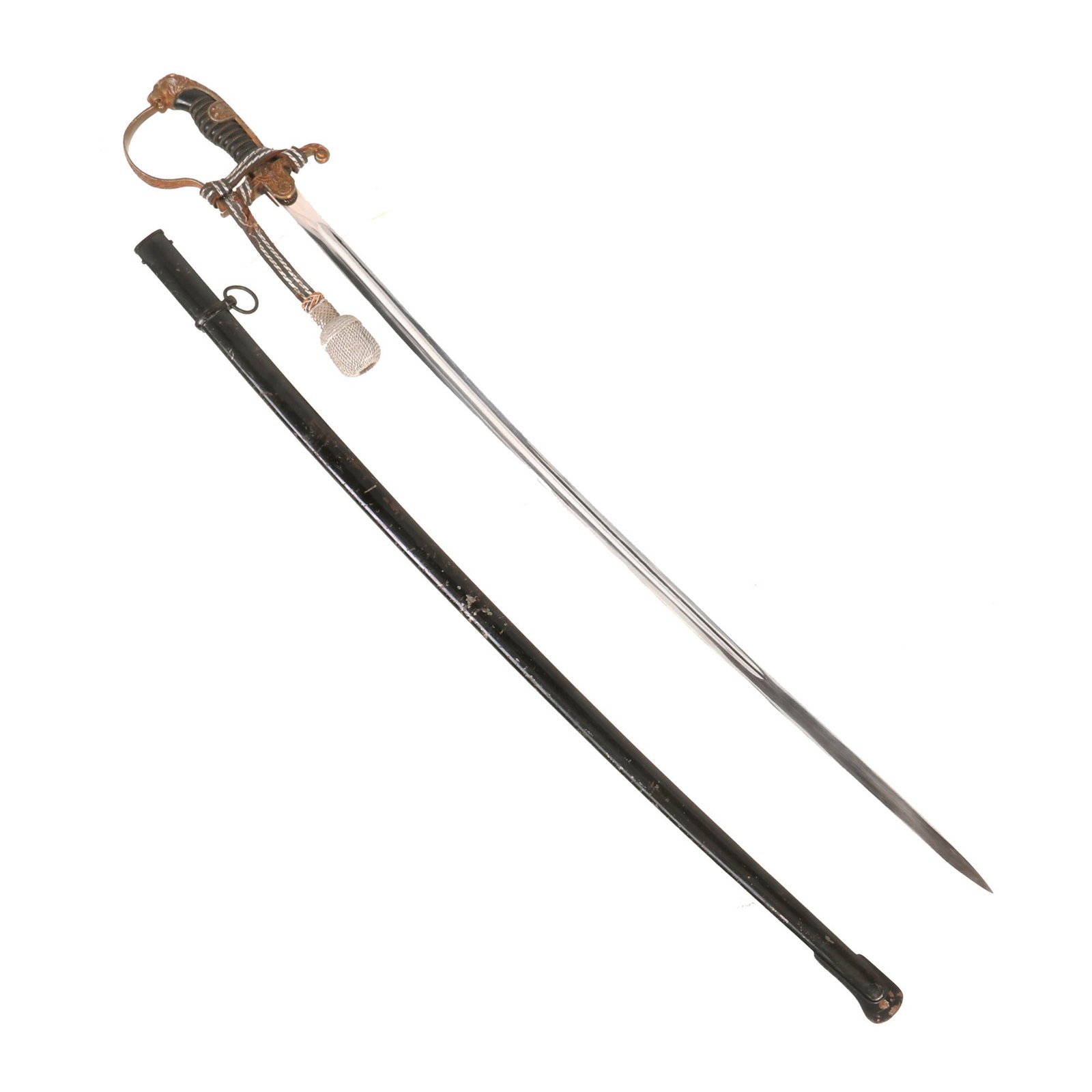 Buy Original German WWII Heer Army Officer No.5 Lion Head Sword by Lauterjung & Sohn PUMA with Steel Scabbard and Troddel Knot | Original Firearms Antique For Sale