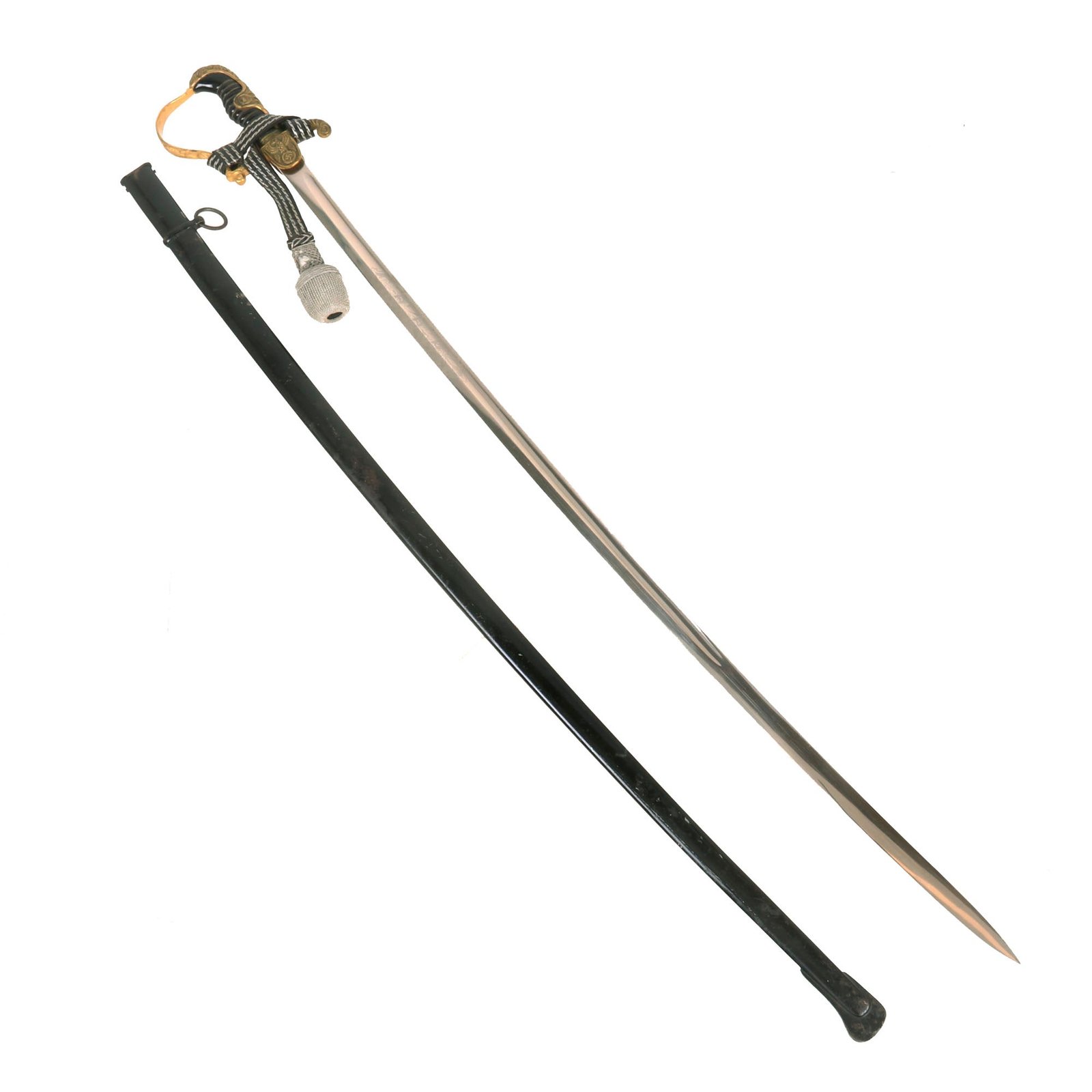 Buy Original German WWII Army Officer Emil Voos Style Dove Head Sword with Etched Blade by WKC Waffenfabrik, Troddel Knot, and Scabbard | Original Firearms Antique For Sale