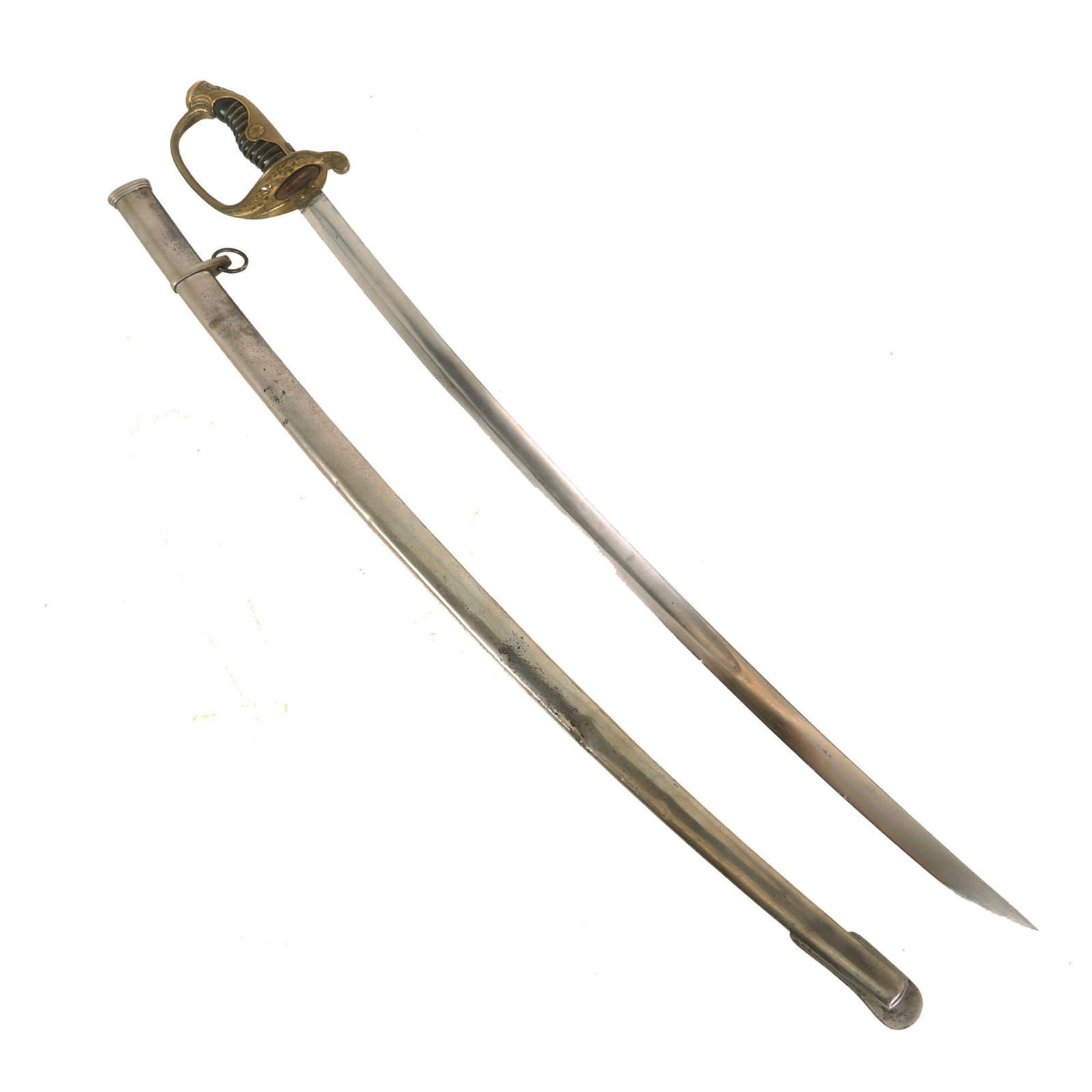 Buy Original Imperial Japanese WWII Army Type 19 Kyu-Gunto Nickel-Plated Parade Officer’s Sword with Scabbard & Family Crest | Original Firearms Antique For Sale