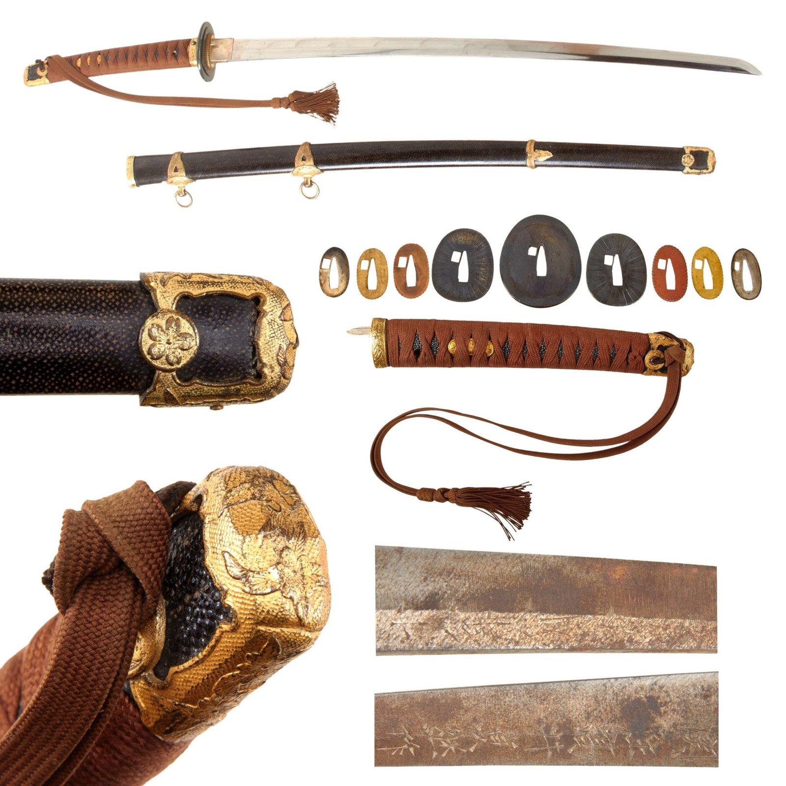 Original WWII Japanese Navy Officer P1937 Kai-Gunto Handmade Katana Sword by TAKAI SADATSUGU with Sharkskin Scabbard and Tassel - Dated 1943