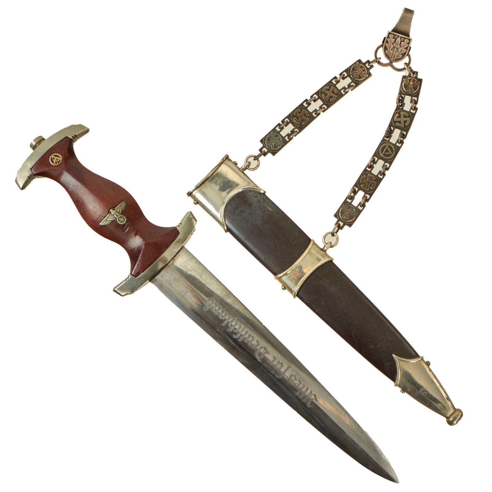 Buy Original Rare German WWII Early Chained NSKK Officer's Dagger by Carl Eickhorn with Scabbard | Original Firearms Antique For Sale