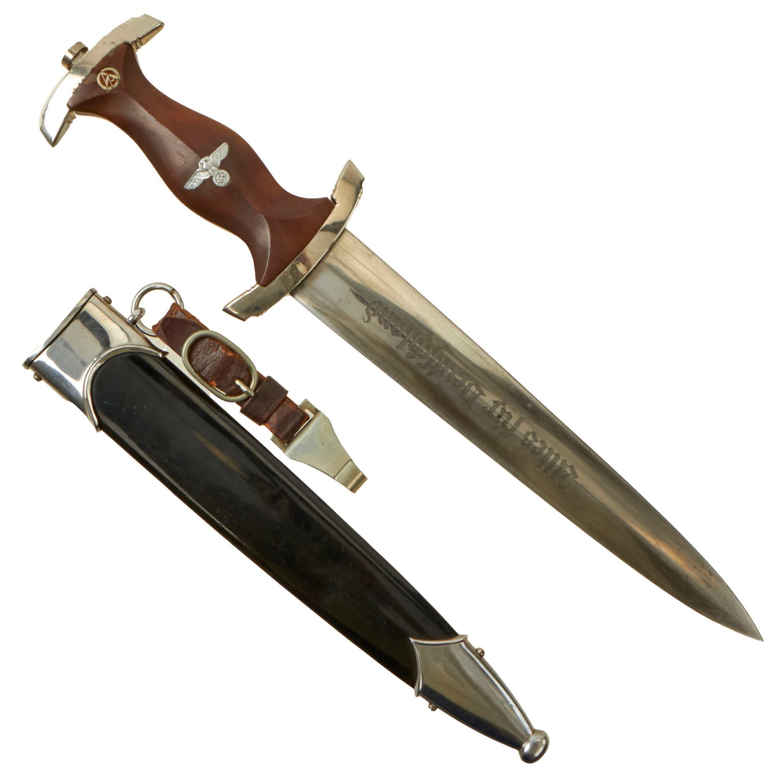 Buy Original German WWII NSKK Dagger by Rare Maker Arthur Evertz with Scabbard and Belt Hanger - RZM M7/85 | Original Firearms Antique For Sale