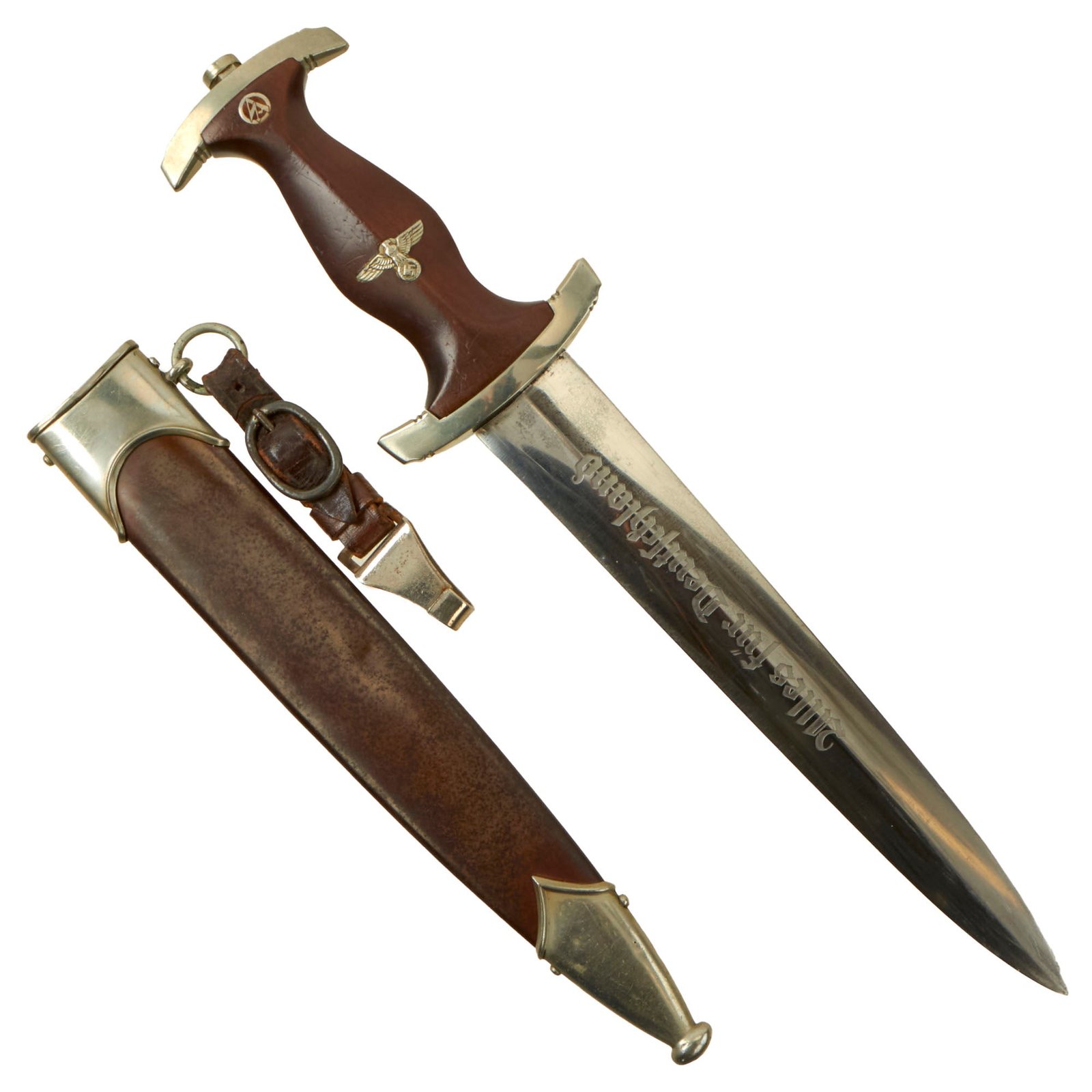 Buy Original German Early WWII SA Dagger by Friedrich Herder Abr. Sohn of Solingen with Scabbard & Belt Hanger | Original Firearms Antique For Sale