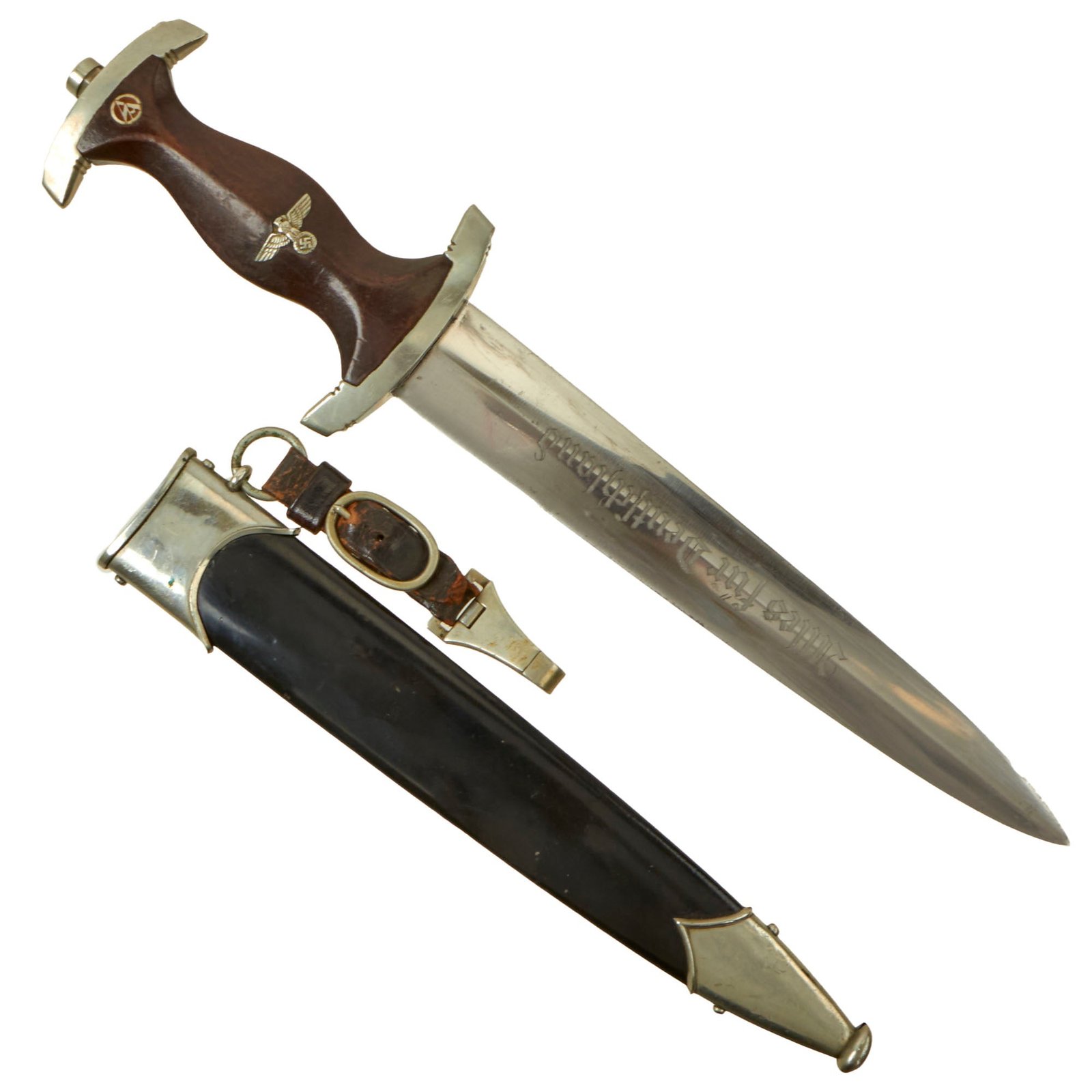 Buy Original German WWII Early NSKK Dagger by AESCULAP with Scabbard & Belt Hanger - Possible Ground Röhm Signature | Original Firearms Antique For Sale