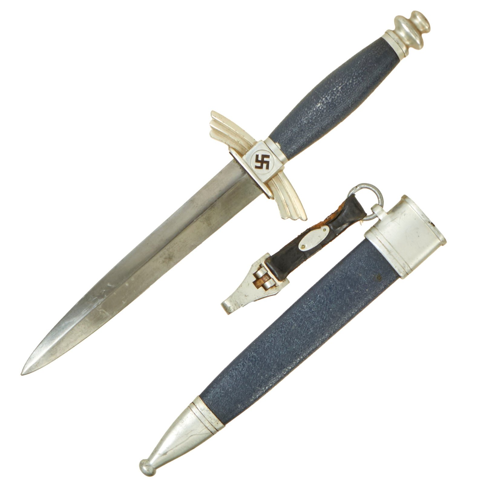 Buy Original German WWII Aluminum Fitted NSFK Glider Pilot's Dagger by Rare Maker F. & A. Helbig with Scabbard & Hanger | Original Firearms Antique For Sale