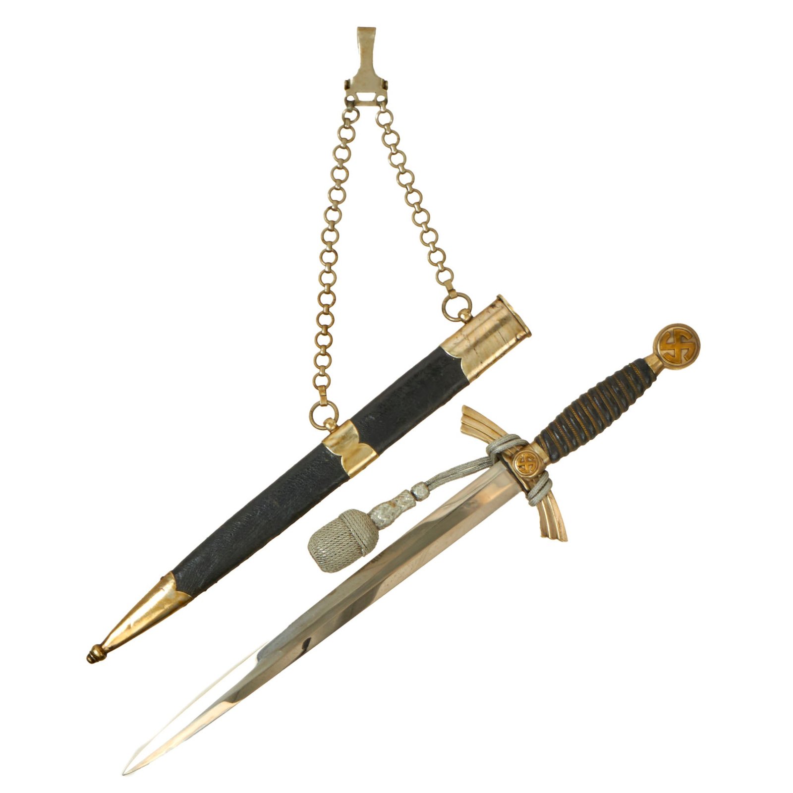 Buy Original German WWII Early 1st Model Luftwaffe Dagger by E. & F. Hörster with Scabbard, Belt Hanger, and Portepee | Original Firearms Antique For Sale