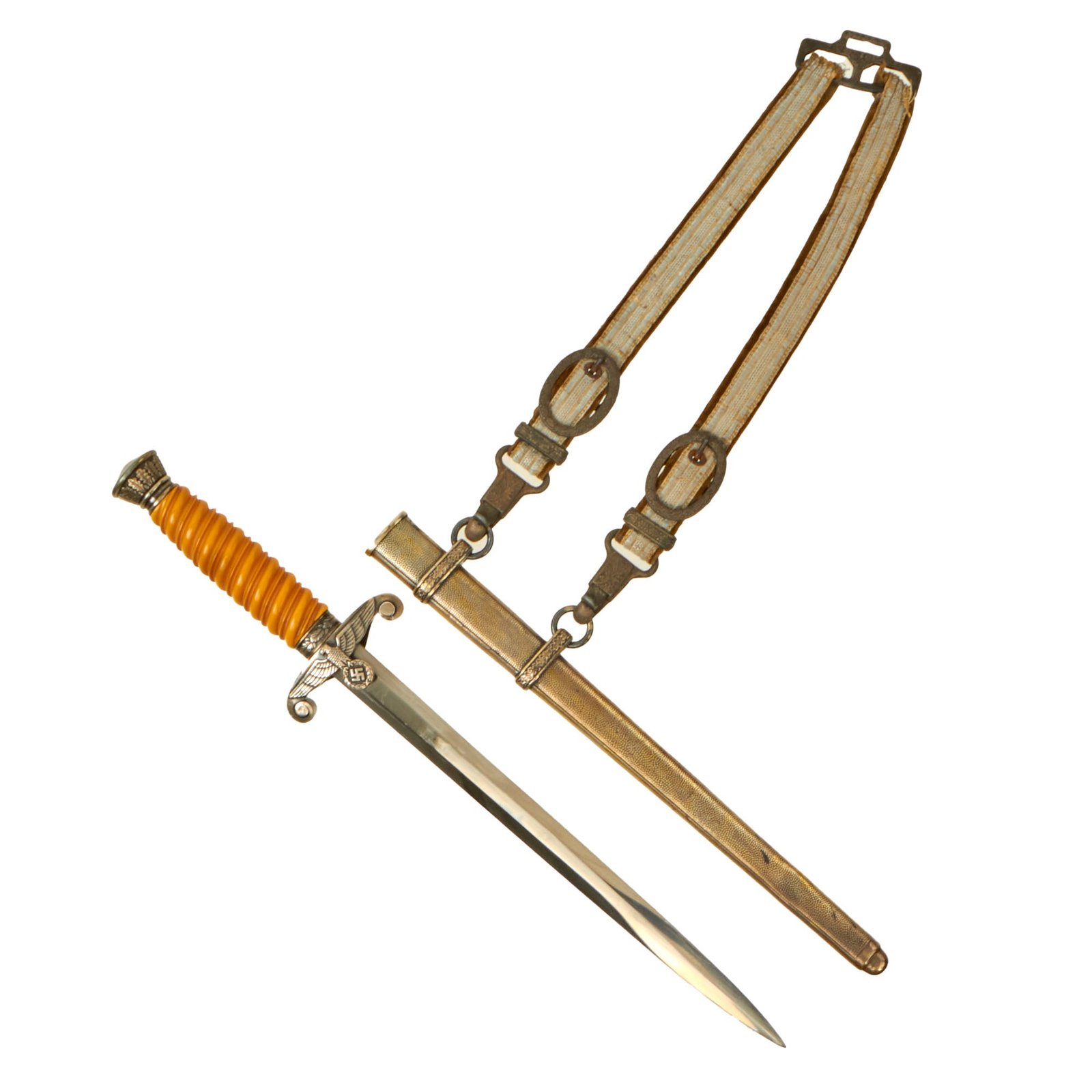 Buy Original German WWII Army Heer Officer Dagger with Scabbard and Hanger - Unmarked Nickel Plated Blade | Original Firearms Antique For Sale