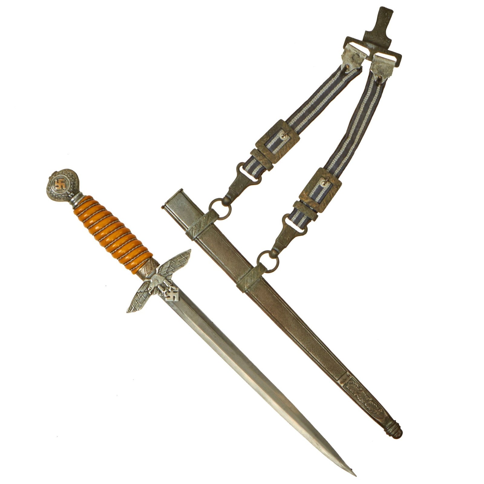 Buy Original WWII German 2nd Model Luftwaffe Dagger by F. W. Höller of Solingen with Scabbard and Belt Hanger | Original Firearms Antique For Sale