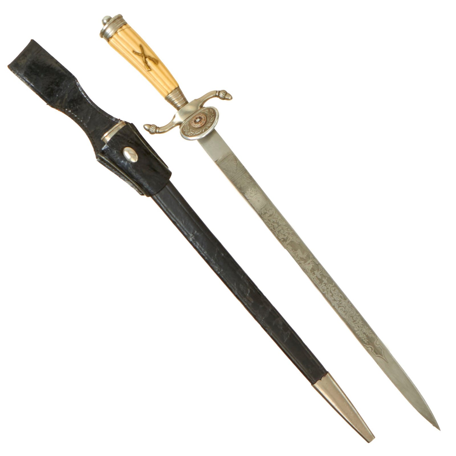 Buy Original Scarce German WWII Double Etched Shooting Association Cutlass by Alcoso circa 1940 with Scabbard | Original Firearms Antique For Sale