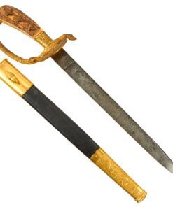 Buy Original German WWII Hirschfänger Bone Handle Forestry Dress Cutlass by Carl Eickhorn with Handguard & Scabbard | Original Firearms Antique For Sale