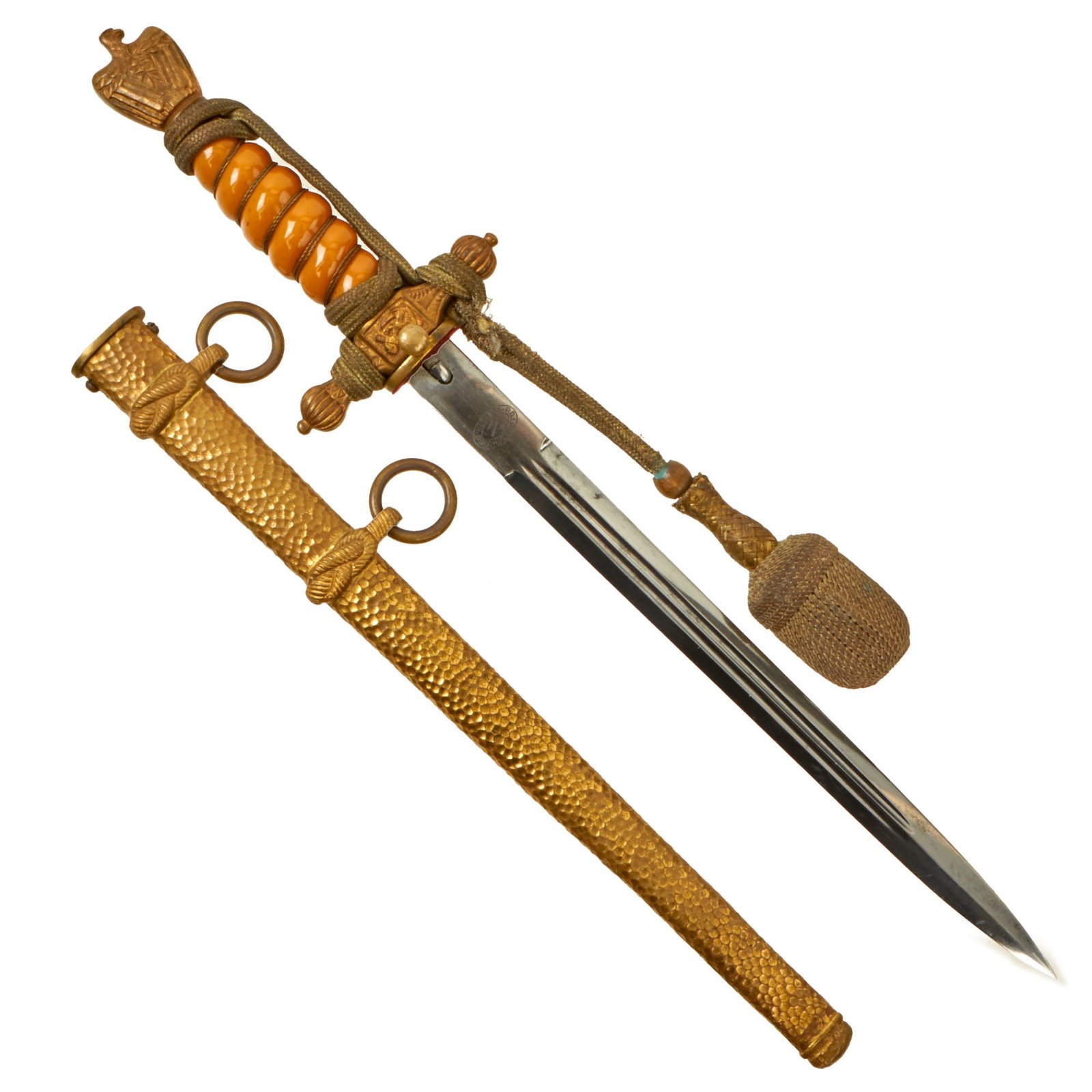 Buy Original German WWII Kriegsmarine 2nd Model Naval Dagger by P.D. Lüneschloss with Hammered Scabbard & Portepee | Original Firearms Antique For Sale