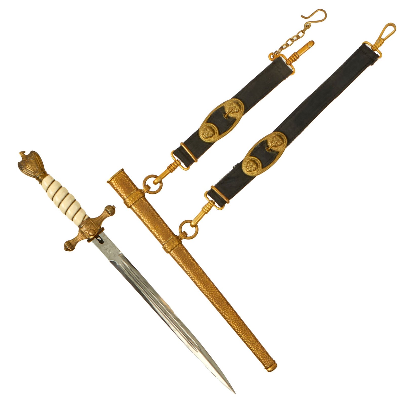 Buy Original WWII German 2nd Model Naval Dagger by Carl Eickhorn with Hammered Scabbard and Hangers | Original Firearms Antique For Sale