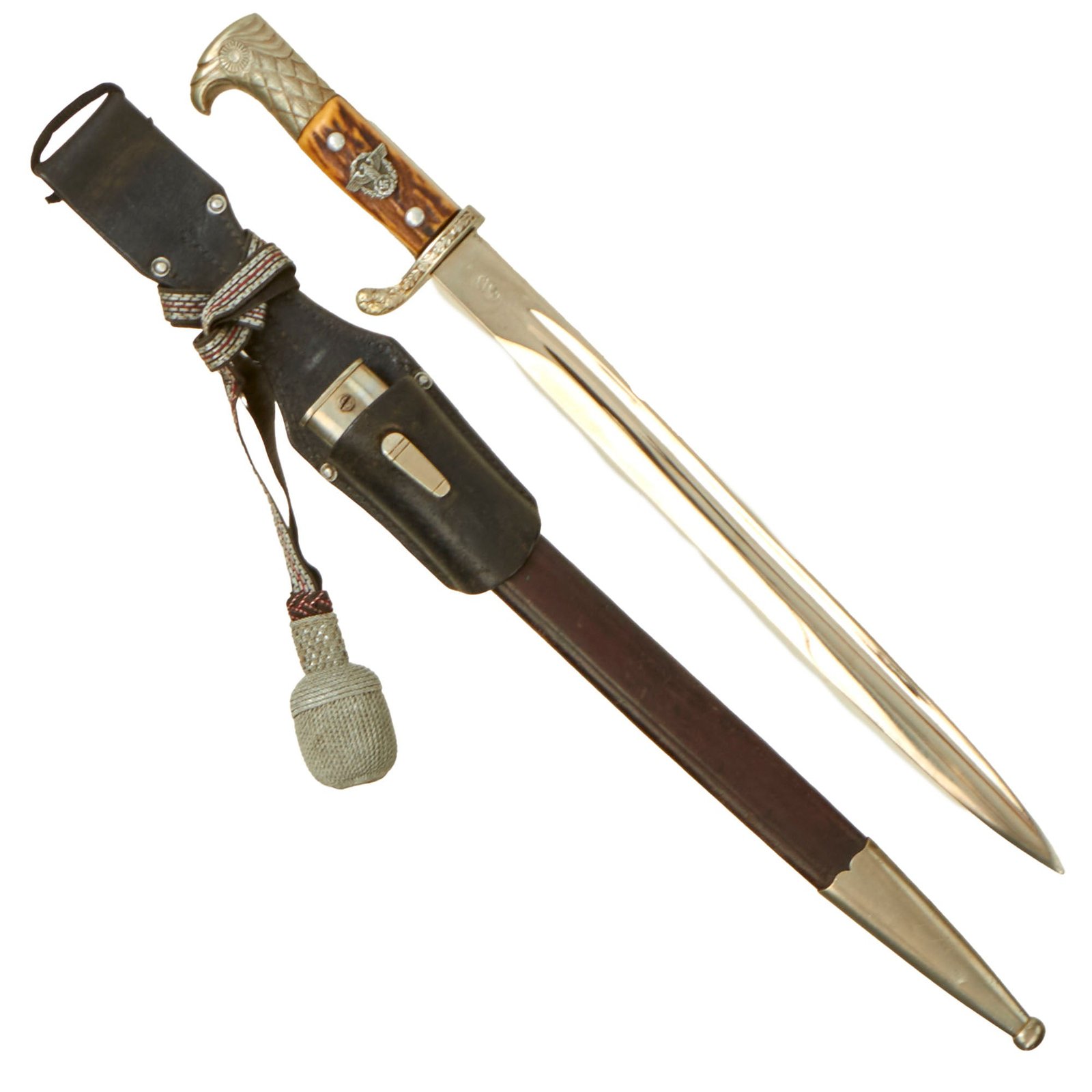 Buy Original German WWII Berlin Metropolitan Police Long Dress Bayonet by WKC with Scabbard and Troddel Knot - Matching Unit Markings | Original Firearms Antique For Sale