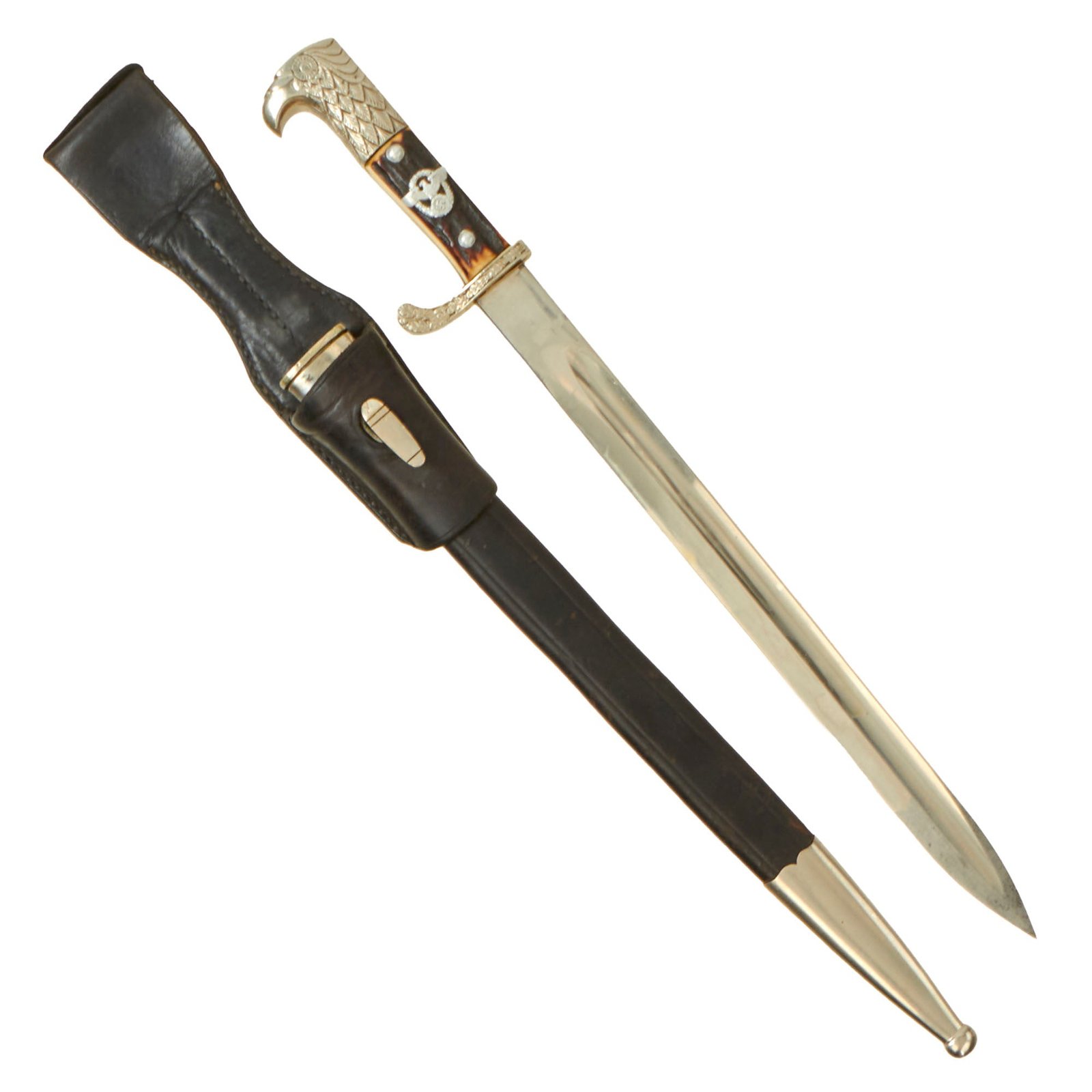 Buy Original German WWII Metropolitan Police Long Dress Bayonet by Carl Eickhorn with Scabbard and Frog - 1934-1935 Trademark | Original Firearms Antique For Sale