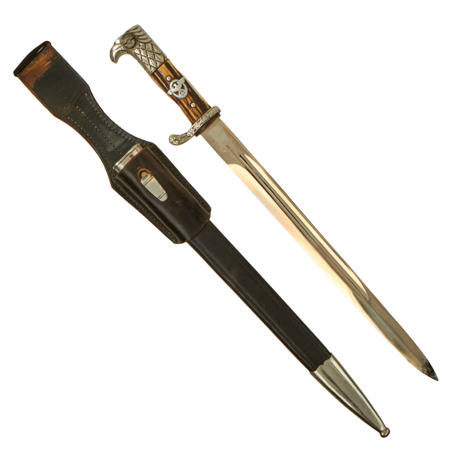 Buy Original German WWII Metropolitan Police Long Dress Bayonet by Rare Maker Militärwarenhaus Dürbeck with Scabbard & Frog | Original Firearms Antique For Sale