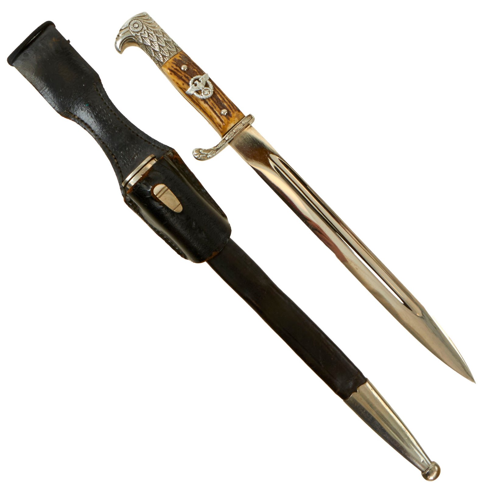 Buy Original Rare German WWII Metropolitan Police Short Dress Bayonet by Alexander Coppel with Scabbard and Frog | Original Firearms Antique For Sale