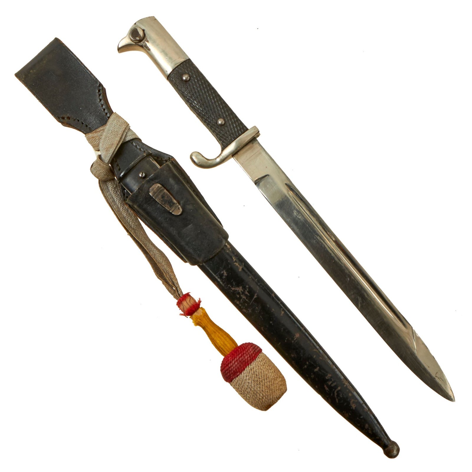 Buy Original German WWII Heer Army Short 98k Dress Bayonet with Troddel, Scabbard & Frog - Unmarked | Original Firearms Antique For Sale